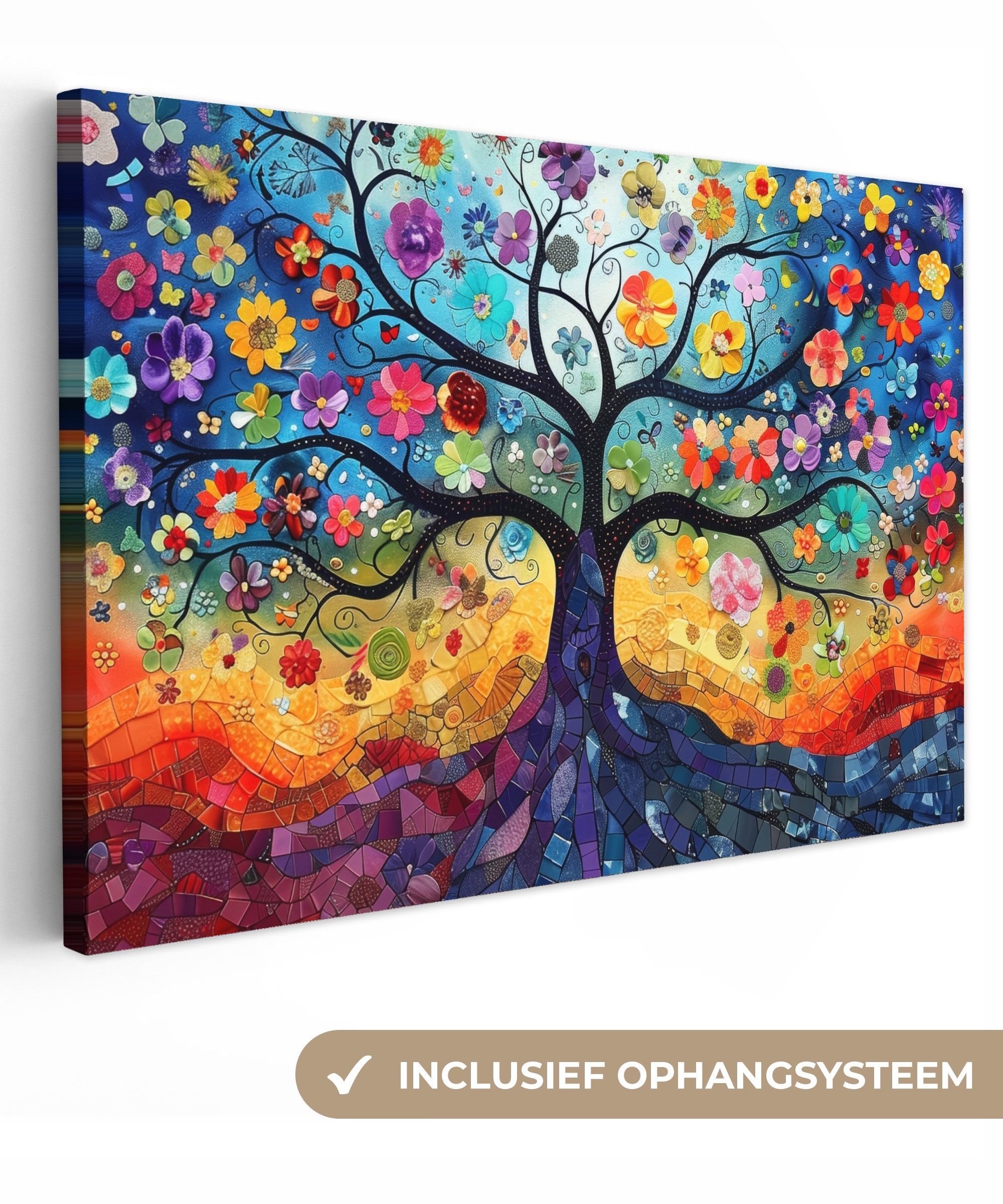 OneMillionCanvasses® Leinwandbild Baum - Bunt - Blumen - Kunst - Abstrakt, Fotodruck (1 St), Leinwand Bilder Klein, Wand Dekoration Aesthetic 30x20 cm