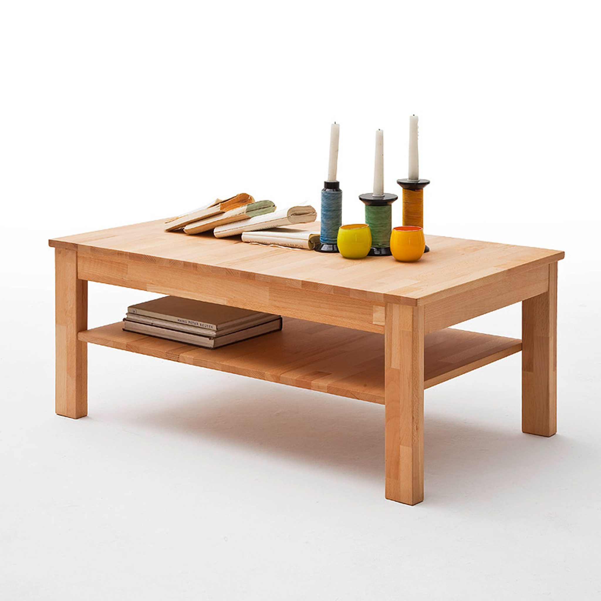 MCA furniture Couchtisch Couchtisch Fenja Beistelltisch Kernbuche keilverzinkt massiv 104x62 cm