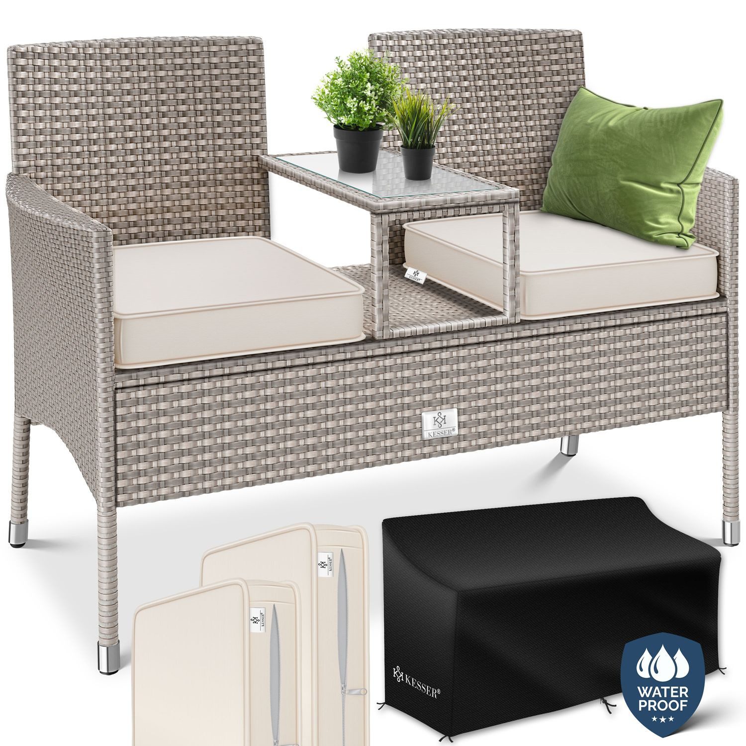 KESSER Gartenbank, Polyrattan Gartenbank 2-Sitzer Bank günstig online kaufen