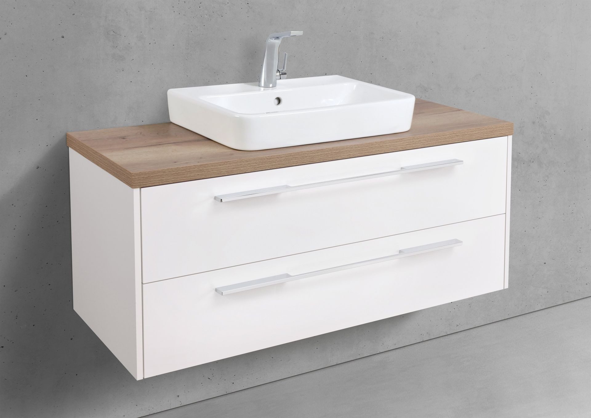 Intarbad Waschtisch Badmöbel Set Luxor Waschbecken Villeroy & Boch O.Novo und Unterschrank (80 cm Breite, Höhe 61,8 cm 2x Vollauszug/Selbsteinzug, Wandhängend, Soft-Close, Holz-/Lackdekore, Doppelwandige Metallauszüge), Vormontierte Lieferung, 160 kg Traglast, Made in Germany