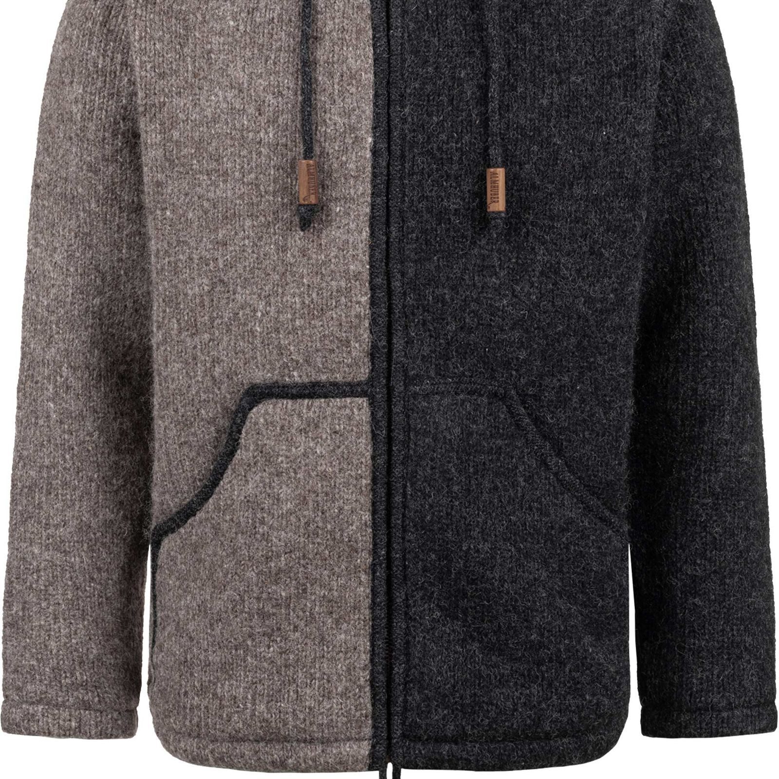 ALMHUBER Strickjacke Herren Strickjacke Schurwolle Nordisch + Kapuze Winterjacke Wolljacke