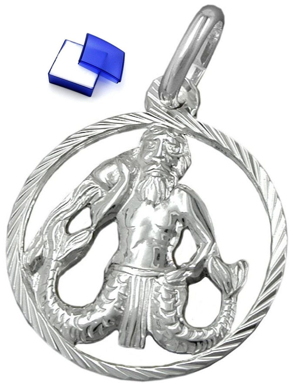 unbespielt Sternzeichenanhänger Anhänger Sternzeichen Wassermann 925 Silber 15 mm kl. Schmuckbox, Silberschmuck für Damen und Herren