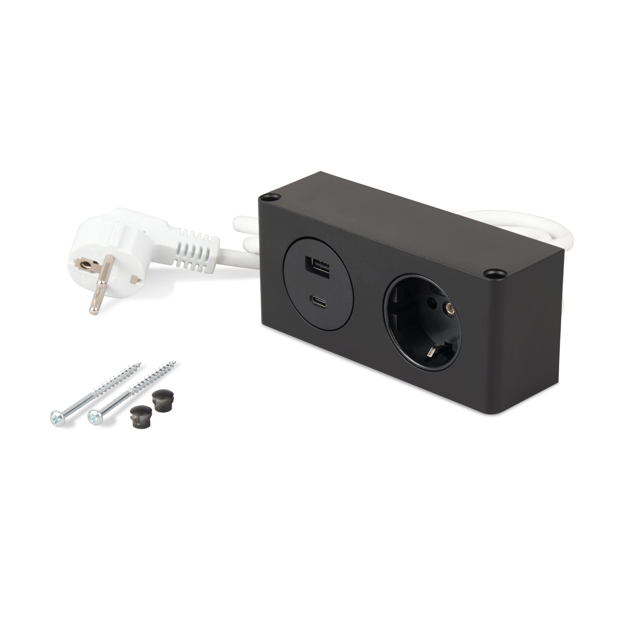 kalb Steckdose und USB-A/-C schwarz Powerbox, 230V Anschluss, Steckdose