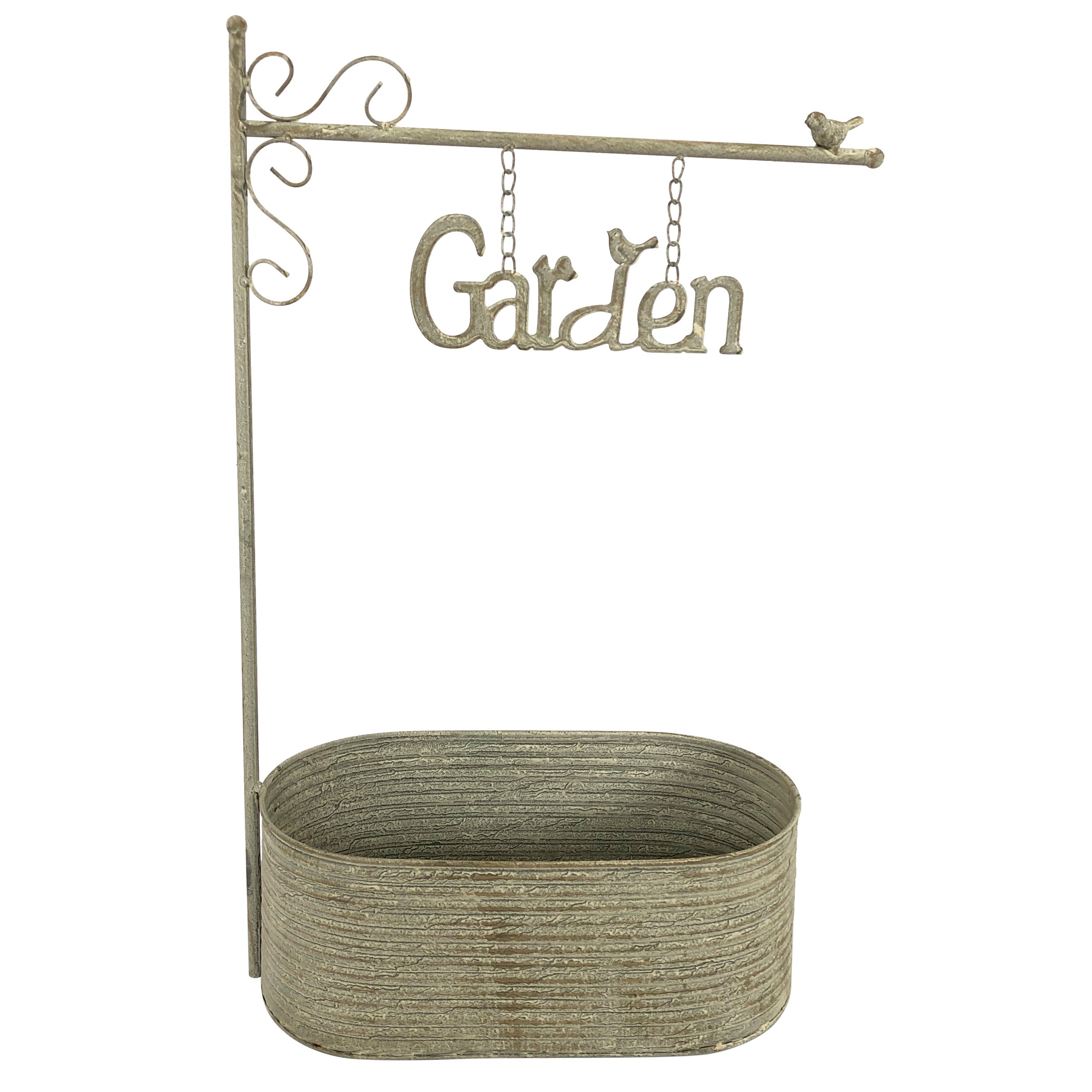 Online-Fuchs Blumenkasten Pflanzkübel, Blumentopf aus Metall für draußen - Outdoor - 66 cm groß (wetterfest, ideal für den Eingangsbereich), dekoratives Garden Schild mit Kette und 2 süßen Vögeln