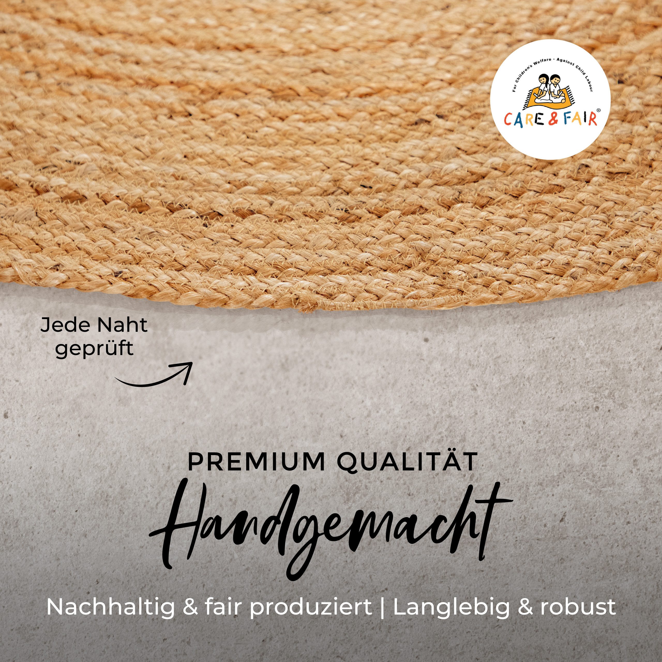 carpetfine Teppich Nele Juteteppich Naturfaser, rund, Höhe: 6 mm, geflochtener Wendeteppich aus 100% Jute, quadratisch und als Läufer – Bild 5 von 5
