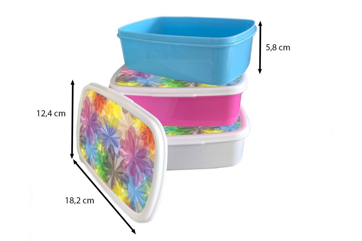 für Abstrakt (2-tlg), Erwachsene, Brotdose, und Mädchen - Lunchbox Regenbogen MuchoWow - und Brotbox - Muster, Jungs Kinder Kunststoff, Blumen weiß für