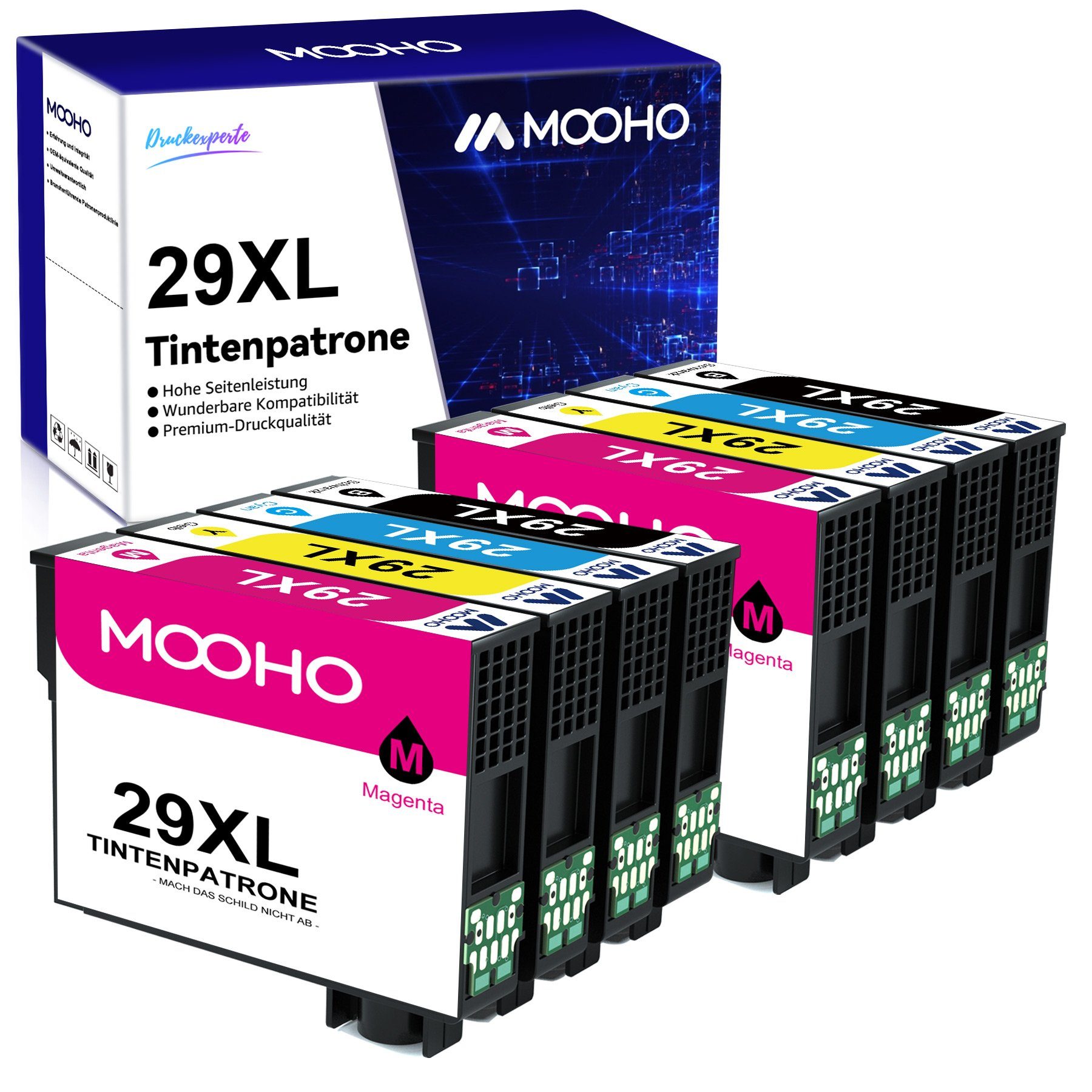 MOOHO für EPSON 29XL 29 XL XP-335 342 345 352 355 432 Tintenpatrone (Ersatz  Tintenpatrone 2x Schwarz 2x Cyan 2x Magenta 2x Gelb Expression Home XP-442  XP-432 XP-435 XP-257 XP-352 XP-342 XP-245,