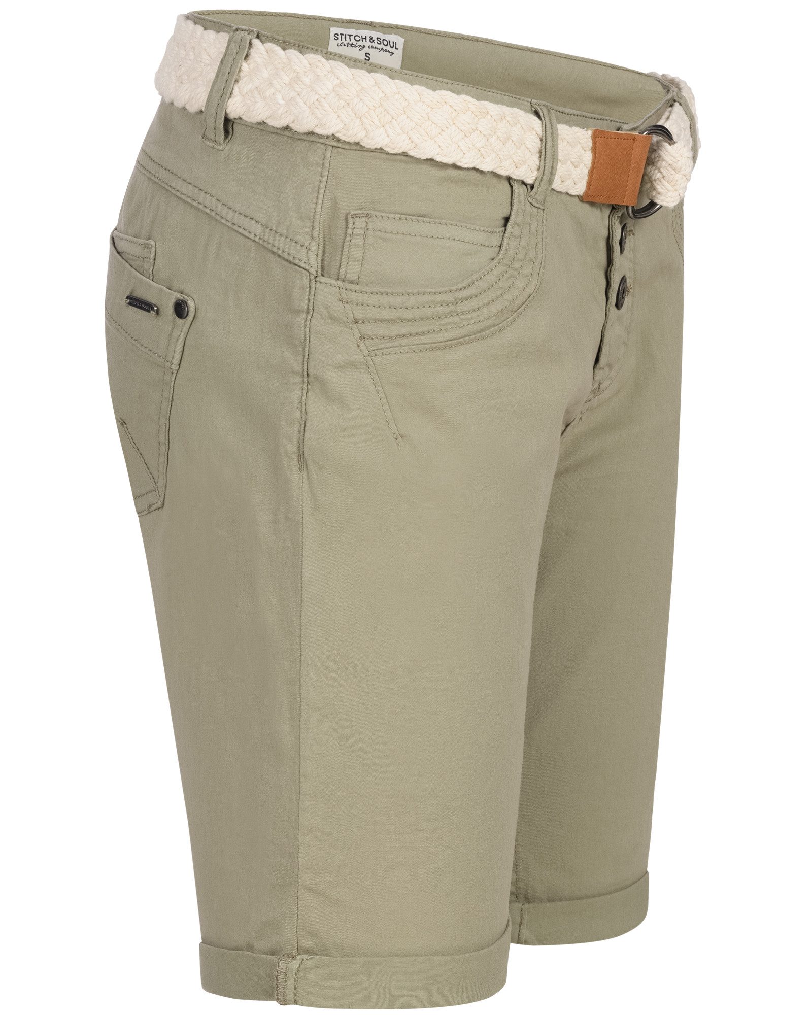 Stitch & Soul Bermudas Damen Short Bermuda kurze Hose Sommer Chino Stoff Hose mit Gürtel