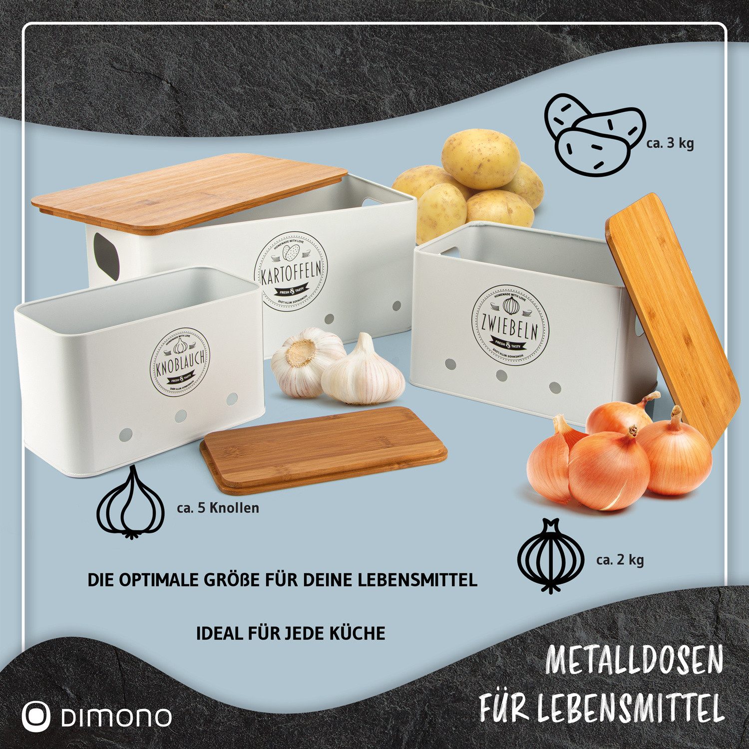 Dimono Aufbewahrungsbox Dimono 3er Vorratsbox Set–Gemüseaufbewahrung für Ka günstig online kaufen