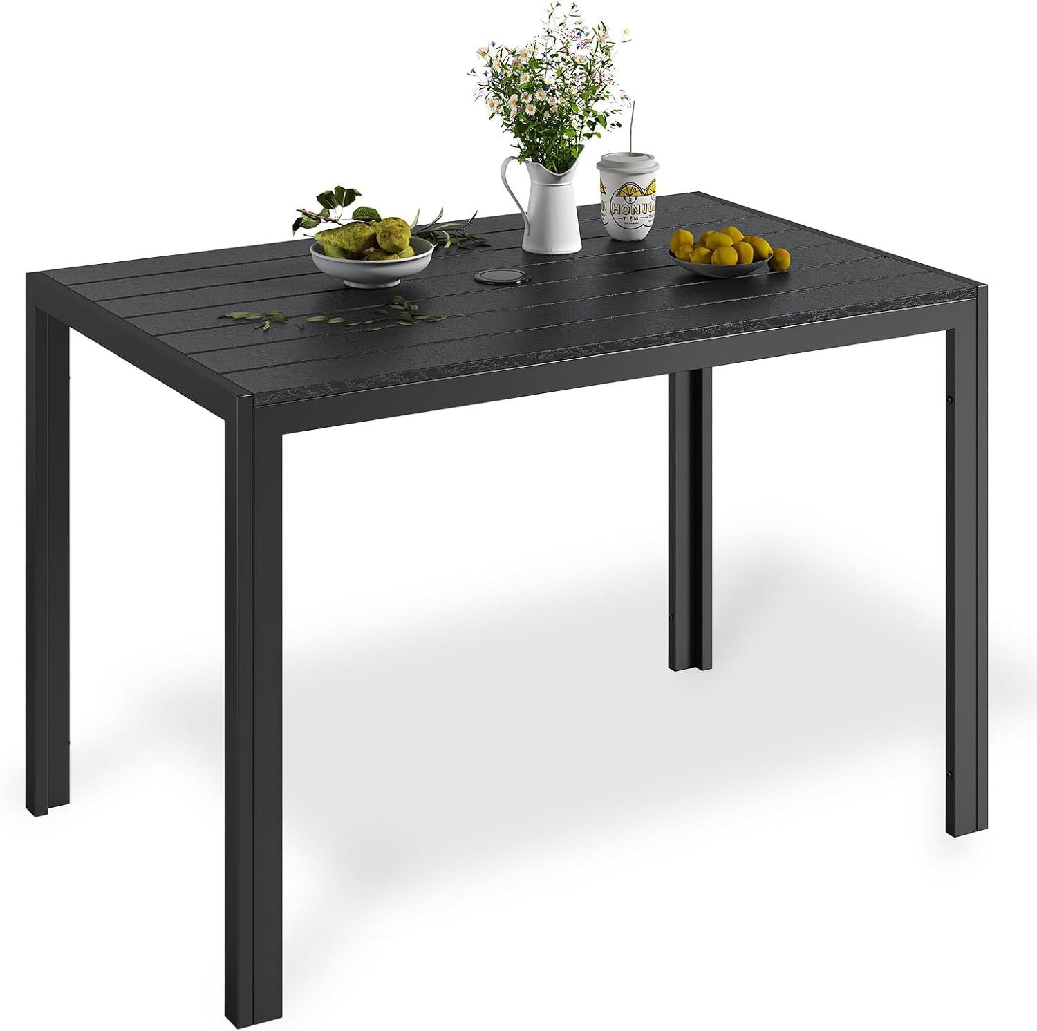 TLGREEN Gartentisch mit Sonnenschirmloch,110x70 cm Balkontisch günstig online kaufen