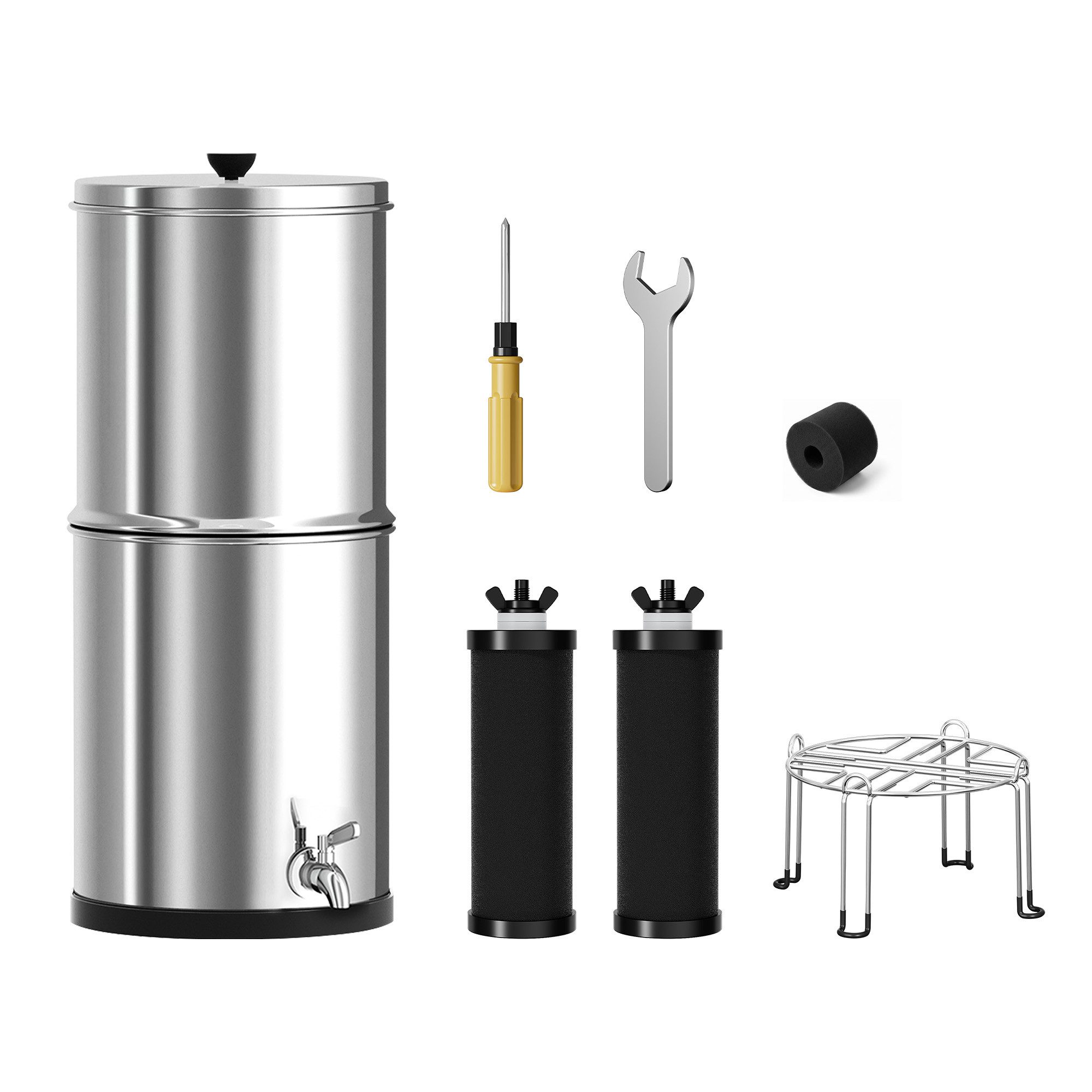 Vankel Wasserfilter 1,5 Gal, Edelstahl-Schwerkraftfilter für Camping & Küche, Kompakter Edelstahl-Schwerkraftfilter mit 2 Filterpatronen