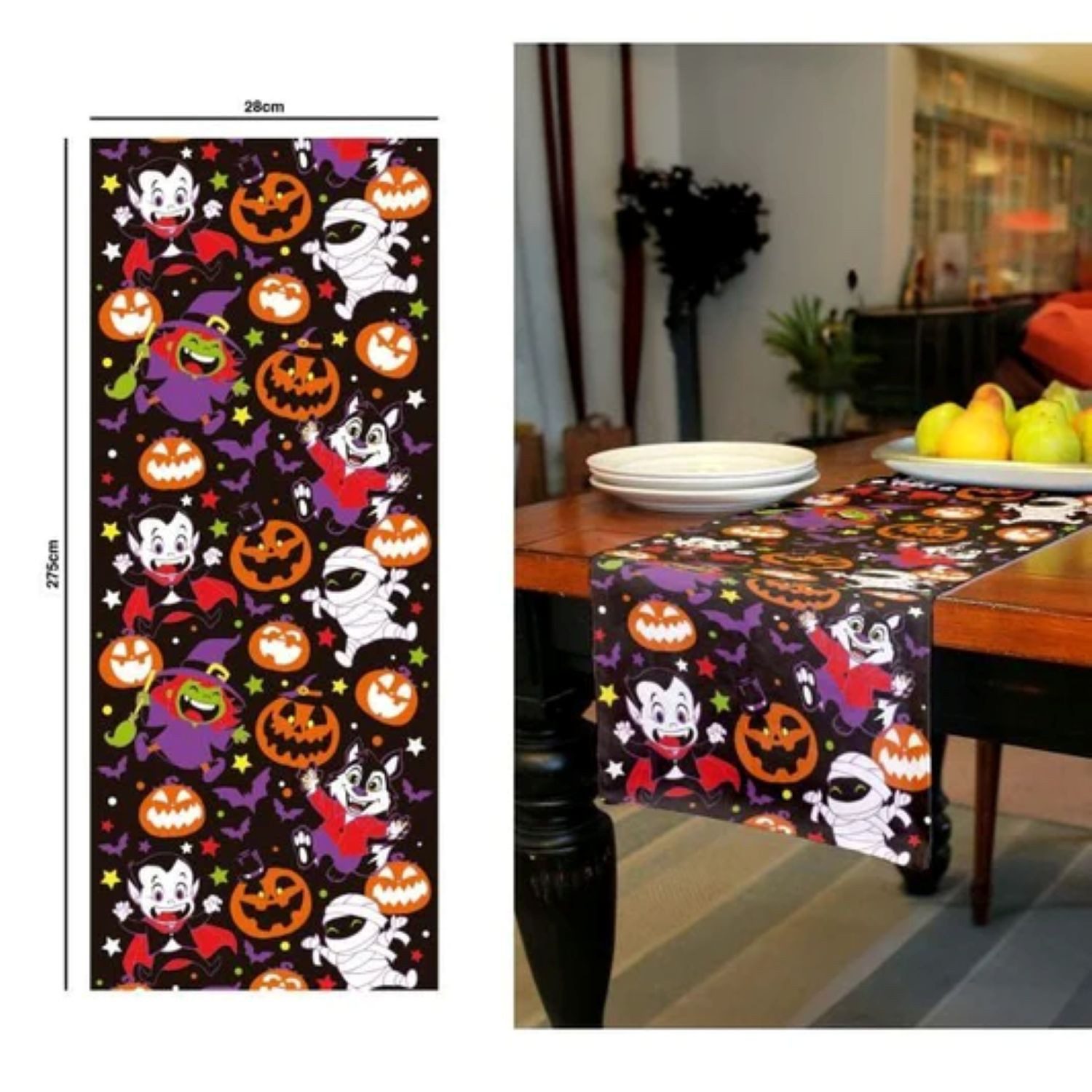 Halloween Tischläufer Mit Blumen & Kürbissen - Festliche Tischdeko 40x140cm