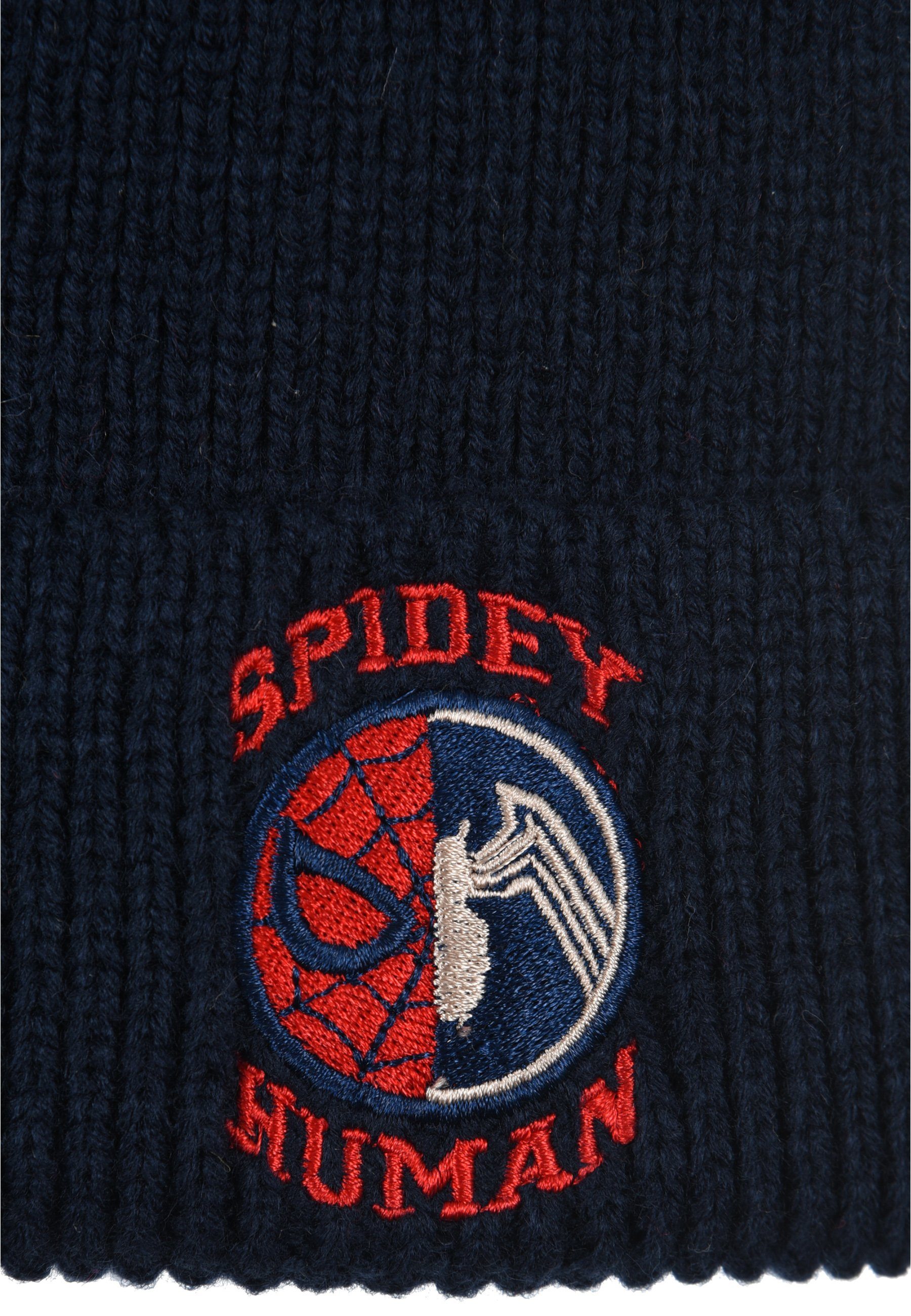 Winter-Mütze Spiderman Jungen Kinder Strickmützte Dunkel-Blau Beanie
