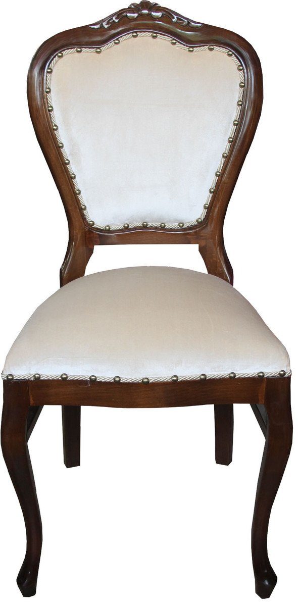 Esszimmerstuhl Barock Luxus Esszimmer Stuhl Braun / Creme Samtstoff - Barock Möbel