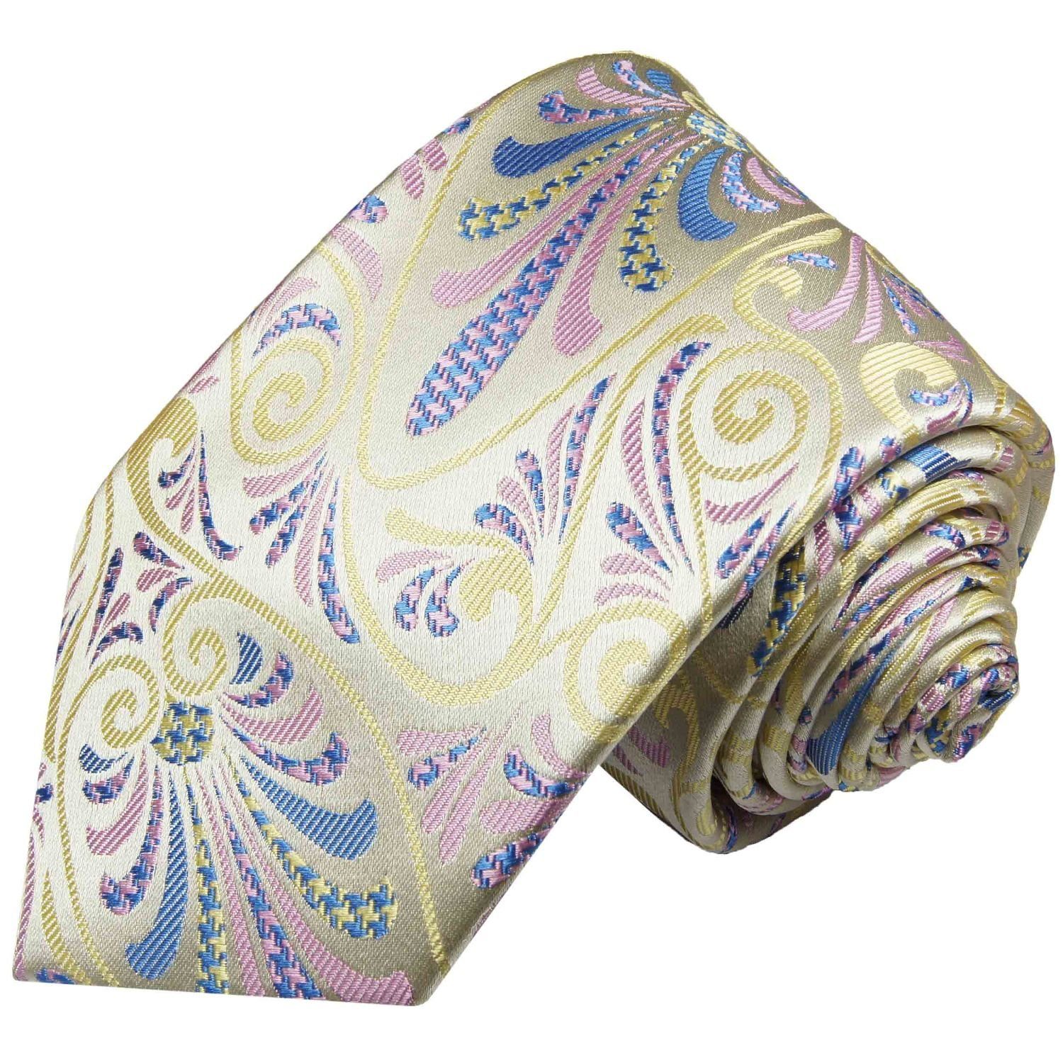 Paul Malone Krawatte Designer Seidenkrawatte Herren Schlips modern bunt floral 100% Seide Breit (8cm), gelb pink 489