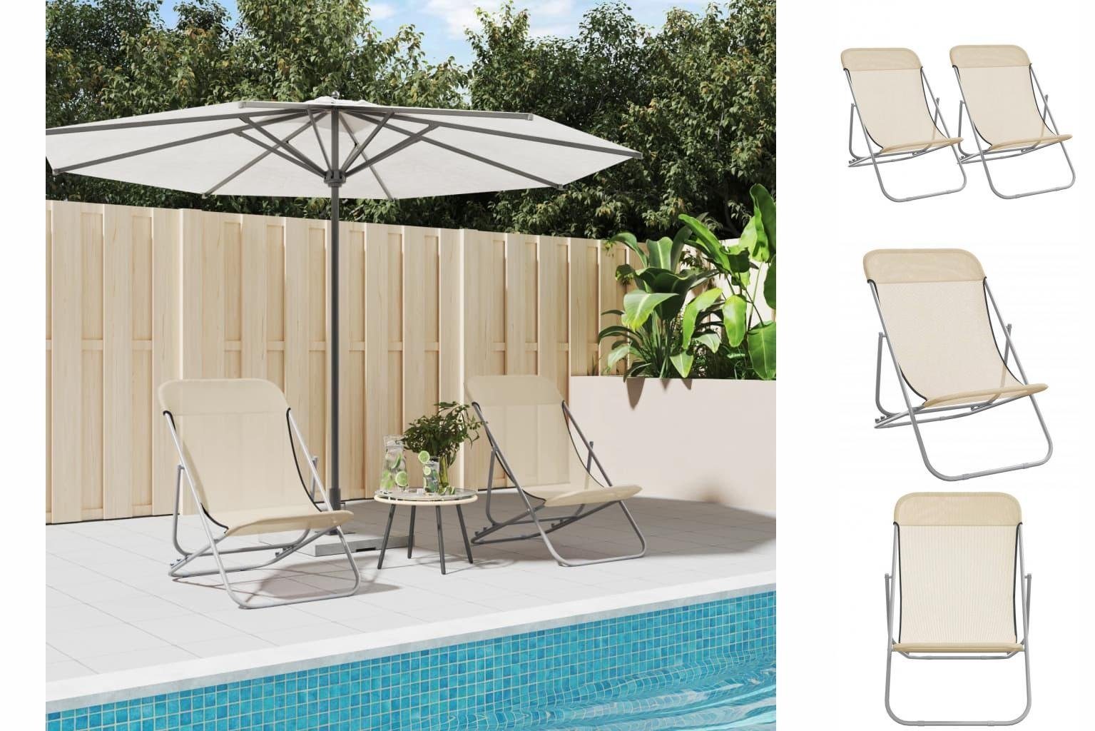 vidaXL Wellnessliege Strandstühle 2 Stk Creme Textilene Pulverbeschichteter Stahl