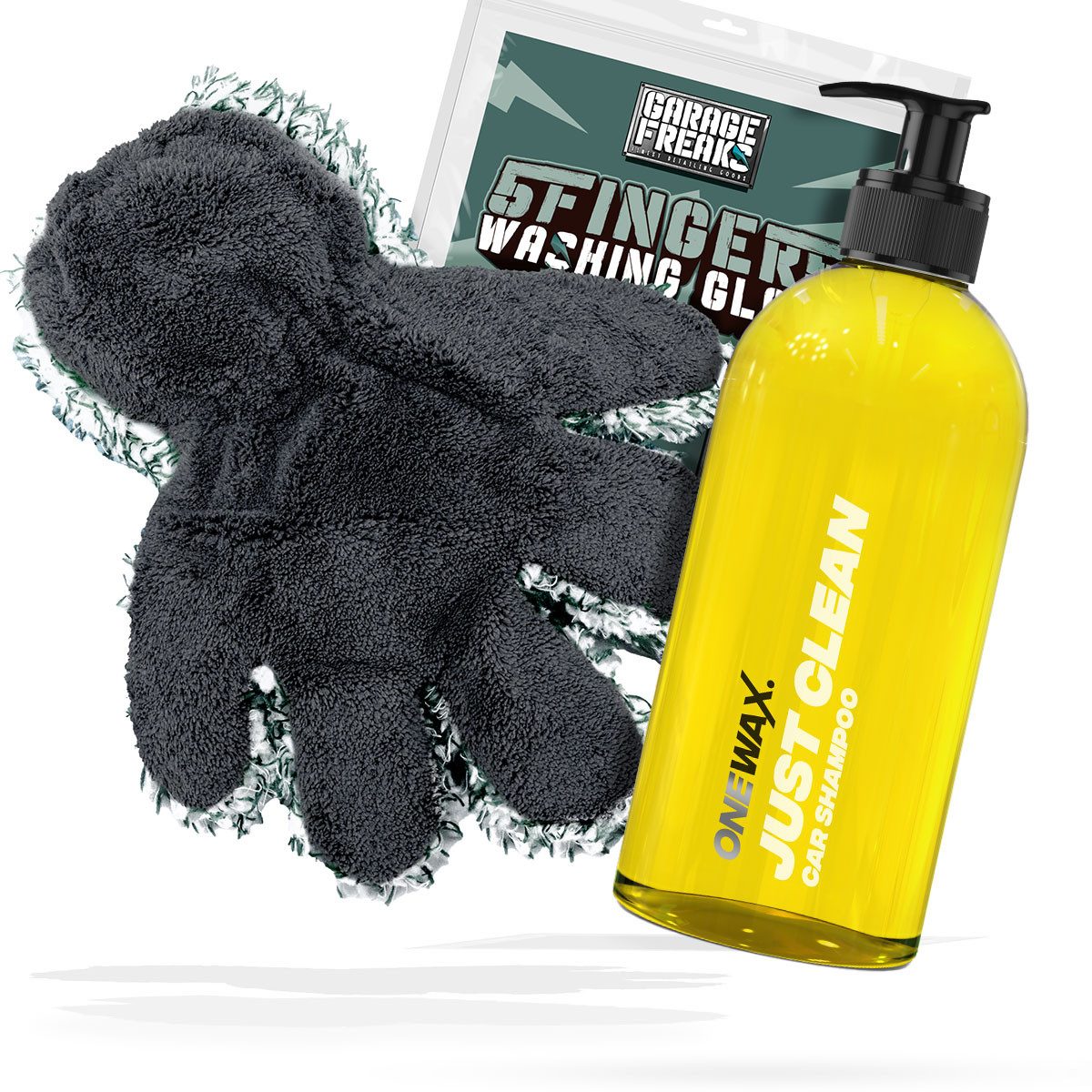 detailmate Garage Freaks 5 Finger Waschhandschuh + Autoshampoo Autoshampoo (Set, [- Frottierhandschuh - Mikrofaser - Auto Reinigung Wasch Set)