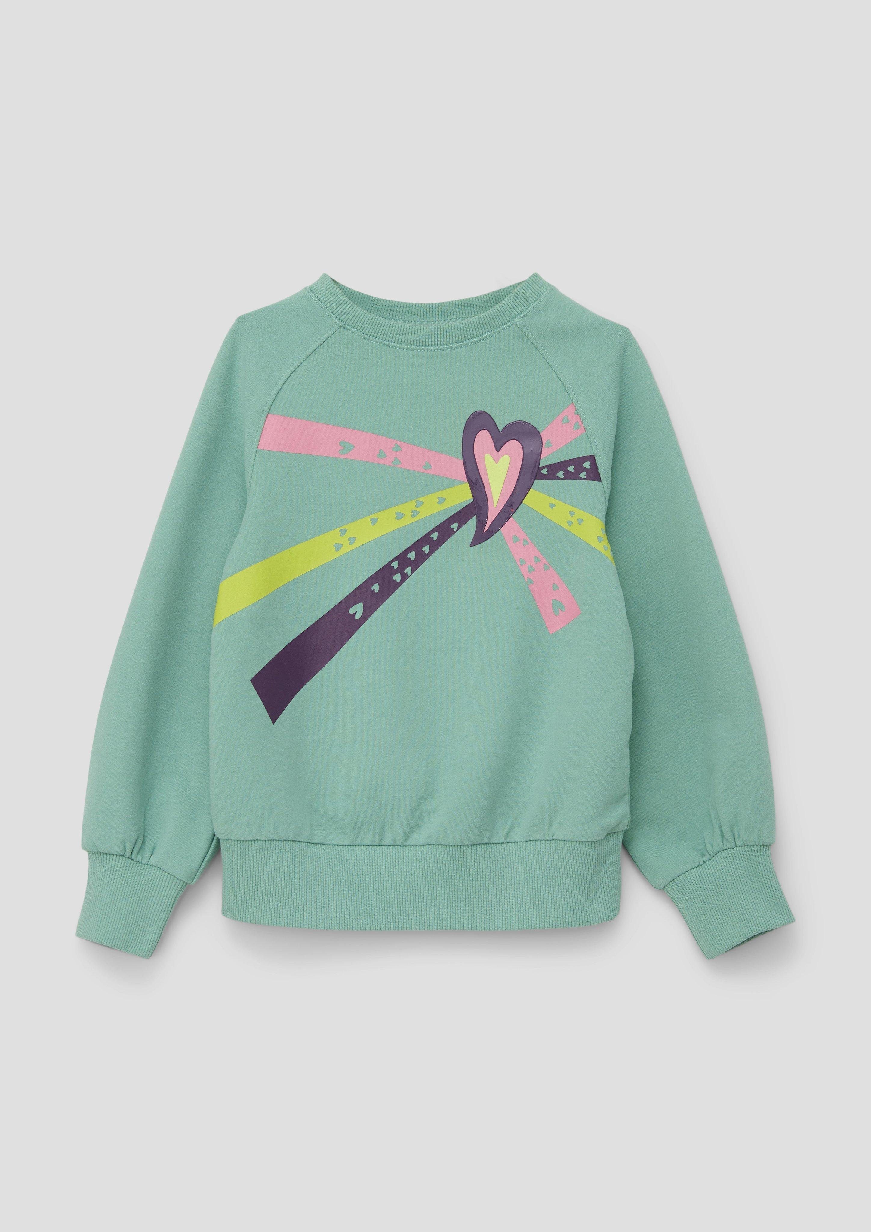 s.Oliver Sweatshirt Sweatshirt mit glänzendem Frontprint salbeigrün