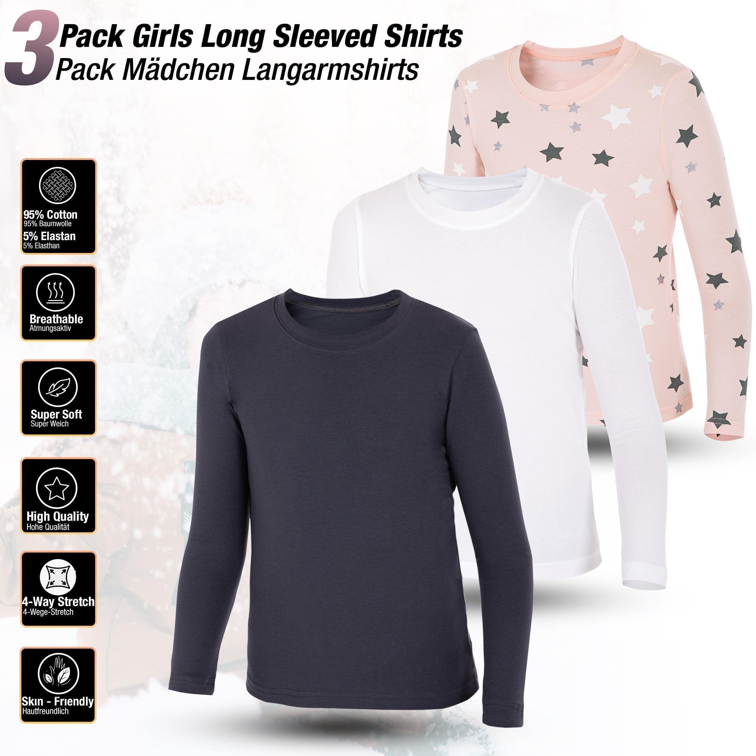 Pack 4 Variante Body Unterhemd 3er Shirt Mädchen Kinder 3-St) LOREZA Langarmshirts (Set, Unterhemden