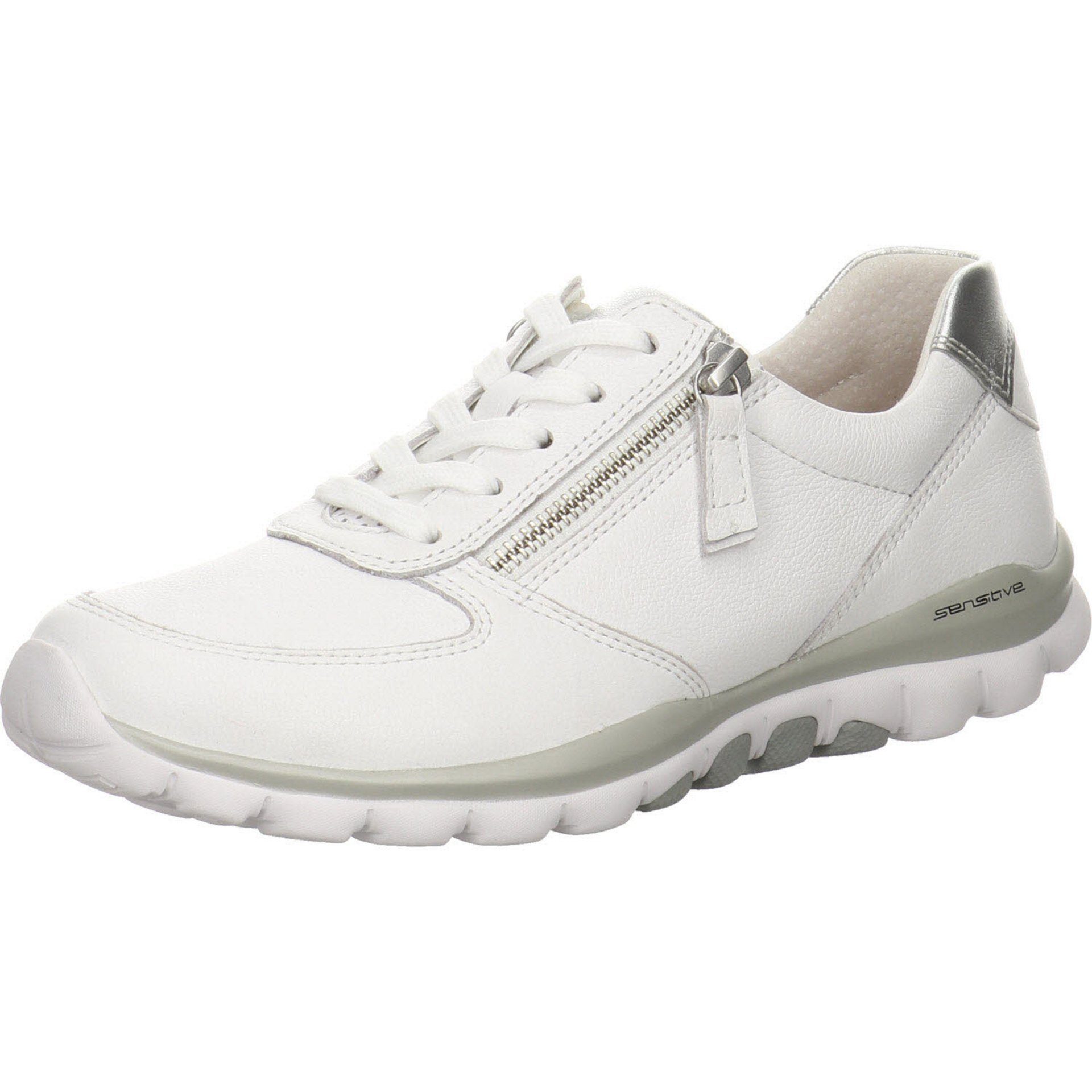 Gabor Damen Sneaker Schuhe Rollingsoft Glattleder Sneaker Schnürschuh weiss/silber