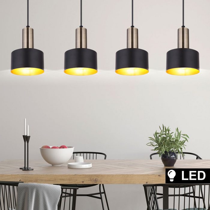 etc-shop LED Pendelleuchte Leuchtmittel inklusive Warmweiß Design Decken Pendel Lampe SCHWARZ GOLD Wohn Ess Zimmer Beleuchtung