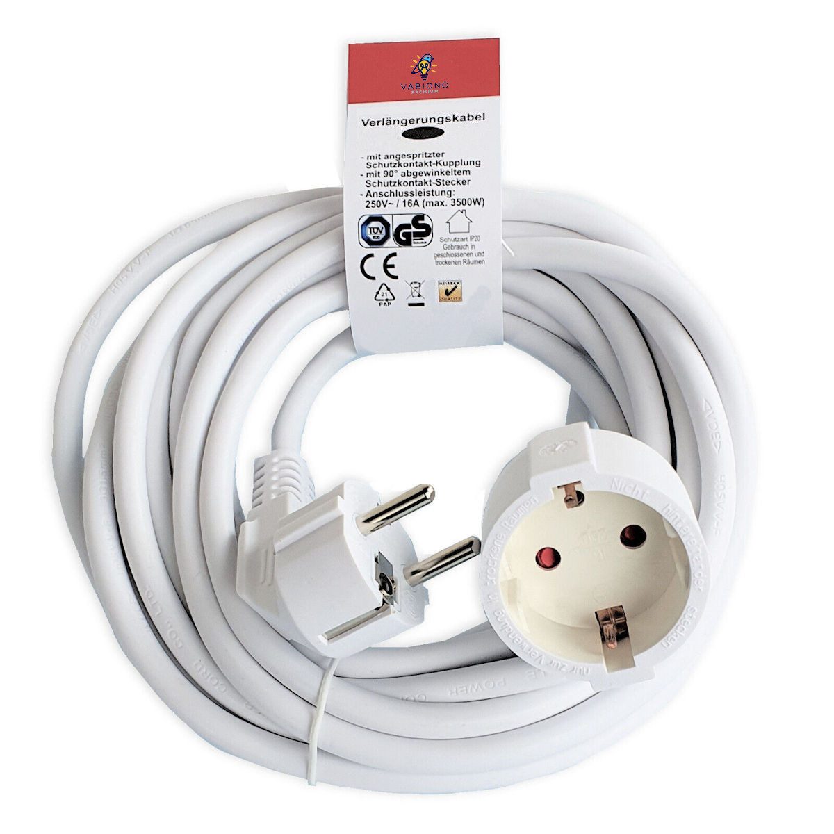 VABIONO Kabel Schutzkontakt 3/5/10 m Kindersicherung 250V 16A 3x1,5² CE/TÜV/GS Verlängerungskabel, Schutzkontakt, Schuko (1000 cm), - kostenloser Versand