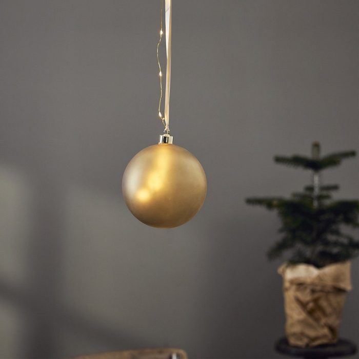 MARELIDA Weihnachtsbaumkugel LED Weihnachtskugel Christbaumkugel beleuchtete Glaskugel Timer Deko gold 15cm (1 St)