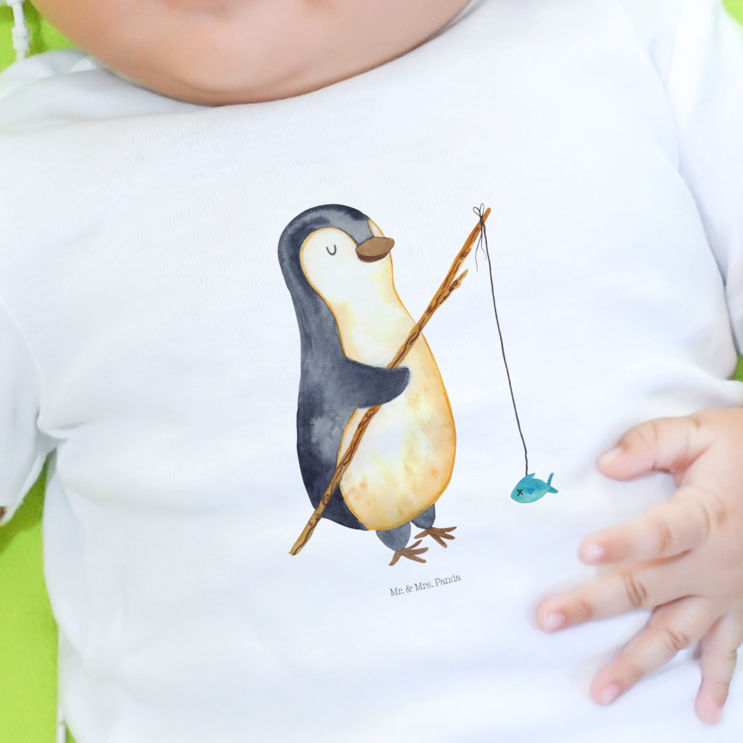 Mr. & Mrs. Panda Strampler Pinguin Angler - Weiß - Geschenk, Geschenkidee, Seevogel, Wochenende, (1-tlg)