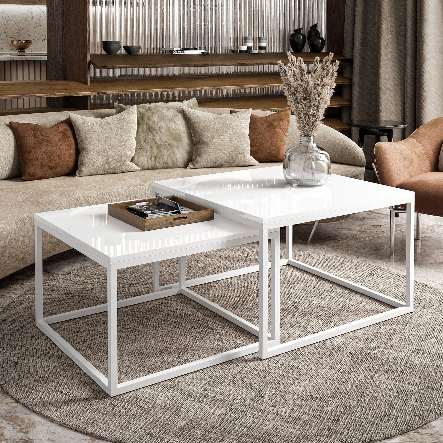 Lookway Couchtisch Yoshi 2in1 mit Hochglanz Platte (2er-Set), Breite: 70 cm günstig online kaufen