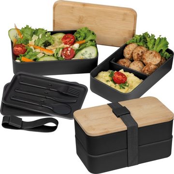 Livepac Office Lunchbox Große Brotdose / Lunchbox / 2-stöckig / mit Besteck / Farbe: schwarz