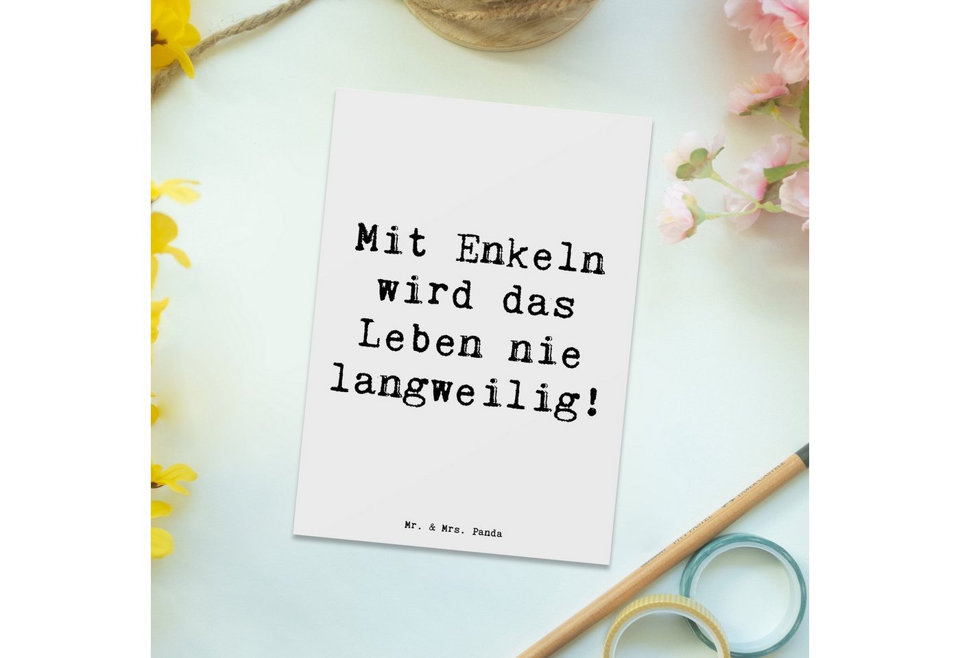 Thumbnail - Mr. & Mrs. Panda Postkarte Enkelkinder Abenteuer - Weiß - Geschenk, langweilig, Geschenkkarte, A, Matte Rückseite
