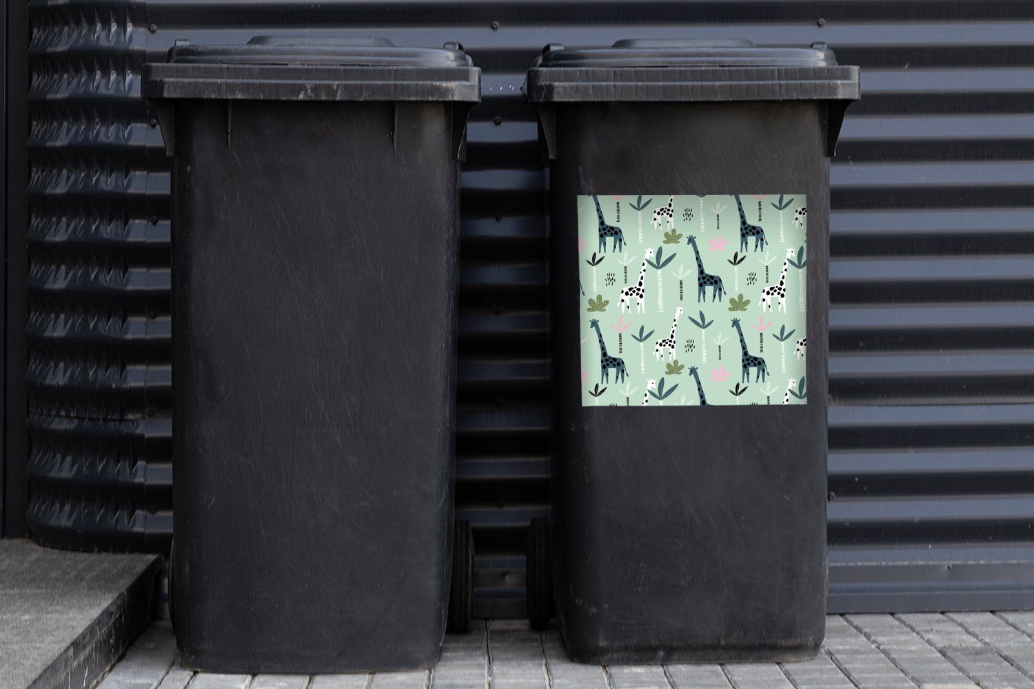 MuchoWow Wandsticker Dschungel Palme St), Abfalbehälter (1 Mülltonne, Sticker, - - Container, Mülleimer-aufkleber, Giraffe