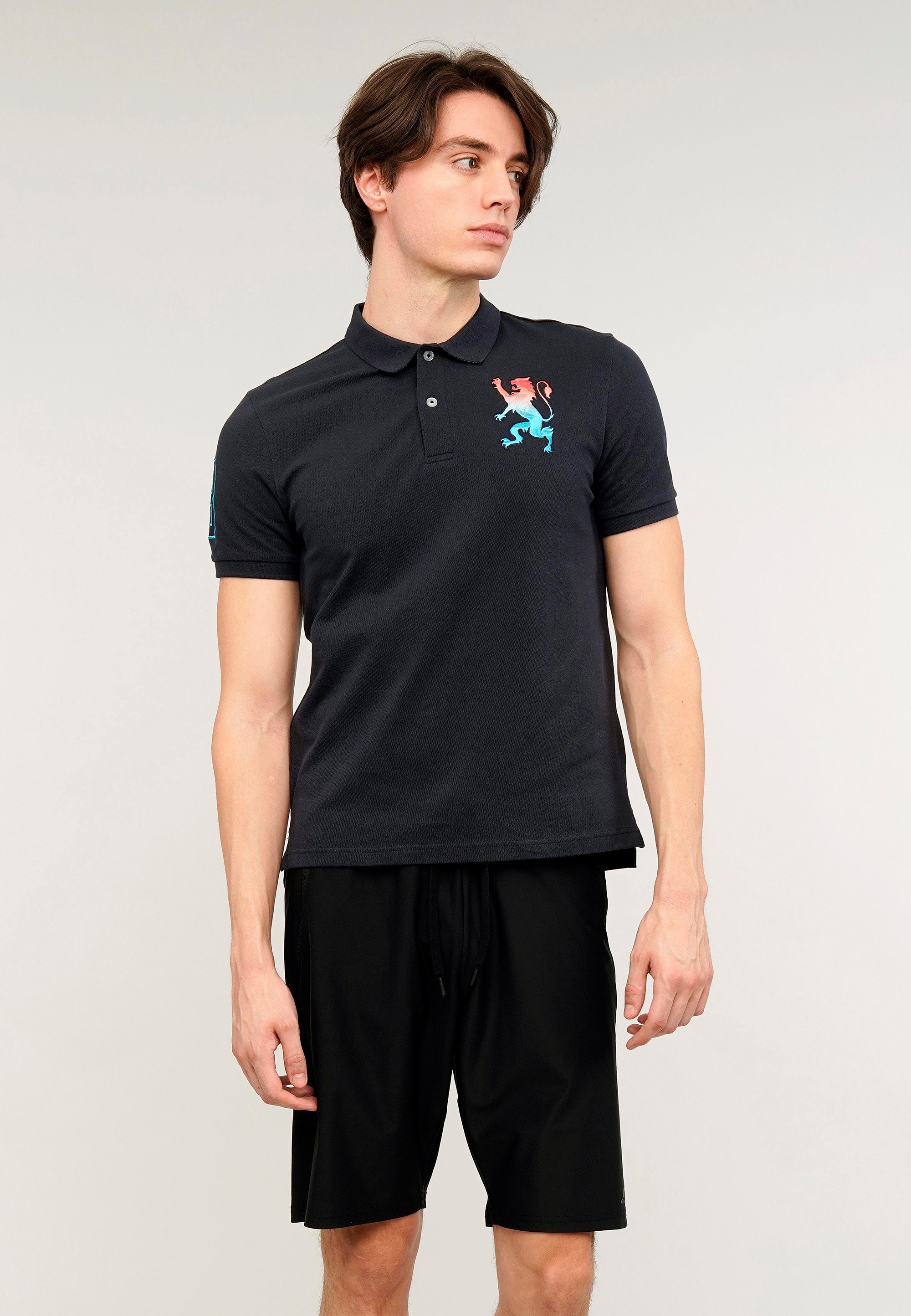 toller 3D Poloshirt mit dunkelblau GIORDANO Lion Stickerei