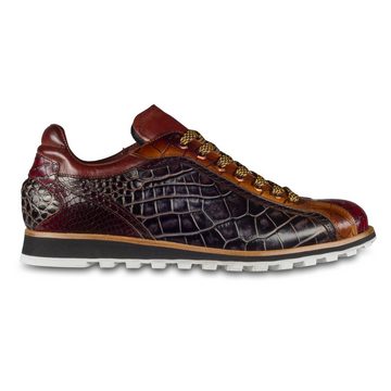 Lorenzi Herren Leder-Sneaker mit Reptilprägung, braun / rot Sneaker Handgefertigt in Italien