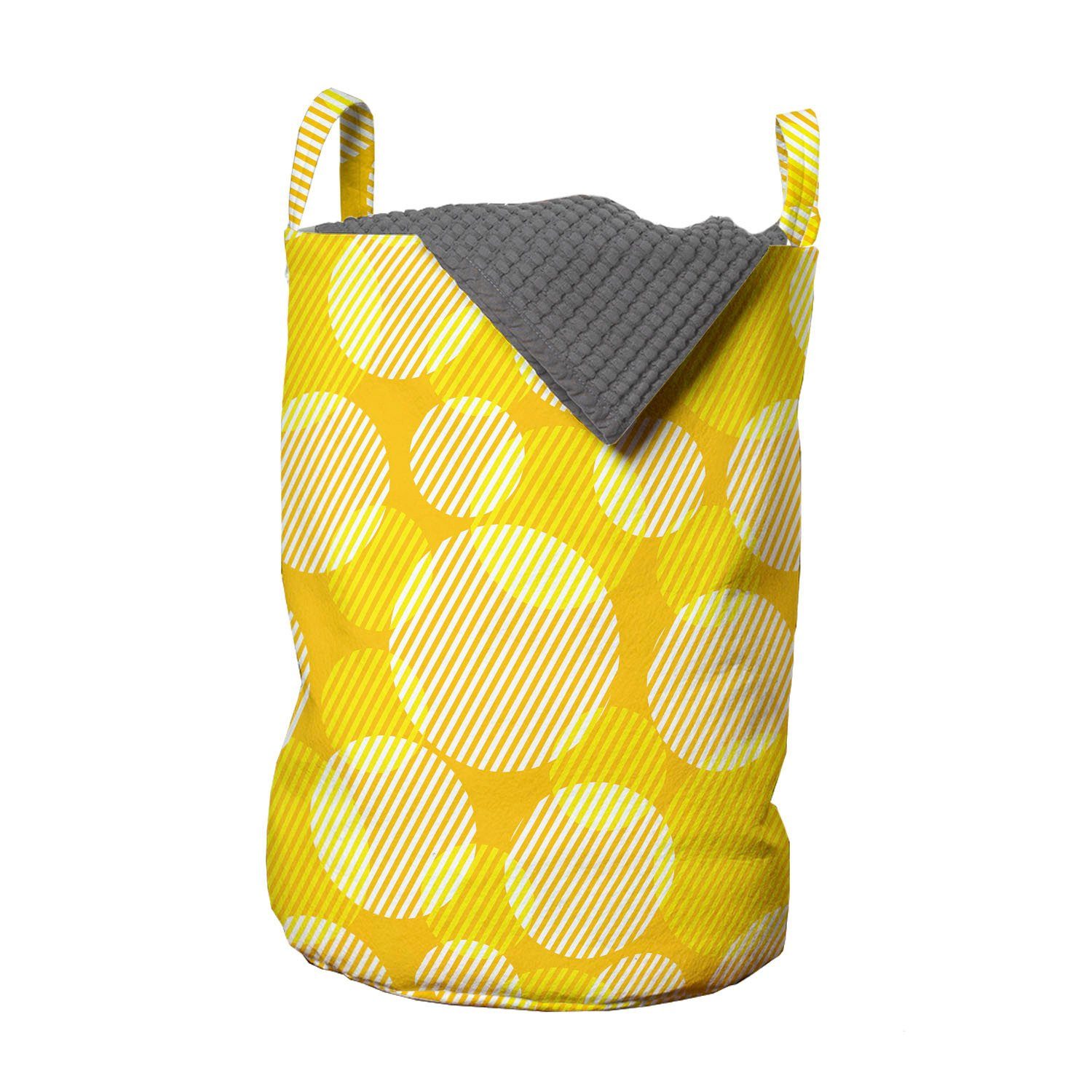 Abakuhaus Wäschesäckchen Wäschekorb mit Griffen Kordelzugverschluss für Waschsalons, Gelb und Weiß geometrische Gestreifte