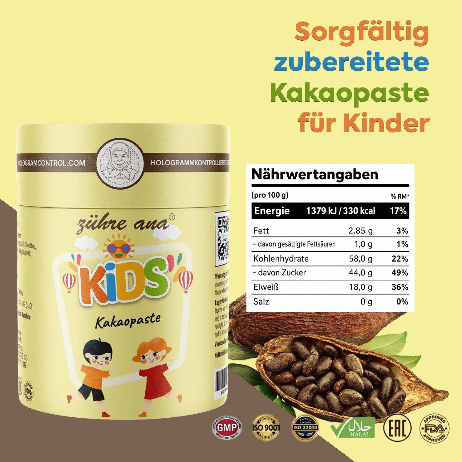 Zühre Ana® Kinder Kakao Paste-Gelée Royale, Melasse, Honig Multivitamin für Kinde Paste, 240 g, Kakaomasse für Kinder - Appetitverstärker Vitamine für Kinder