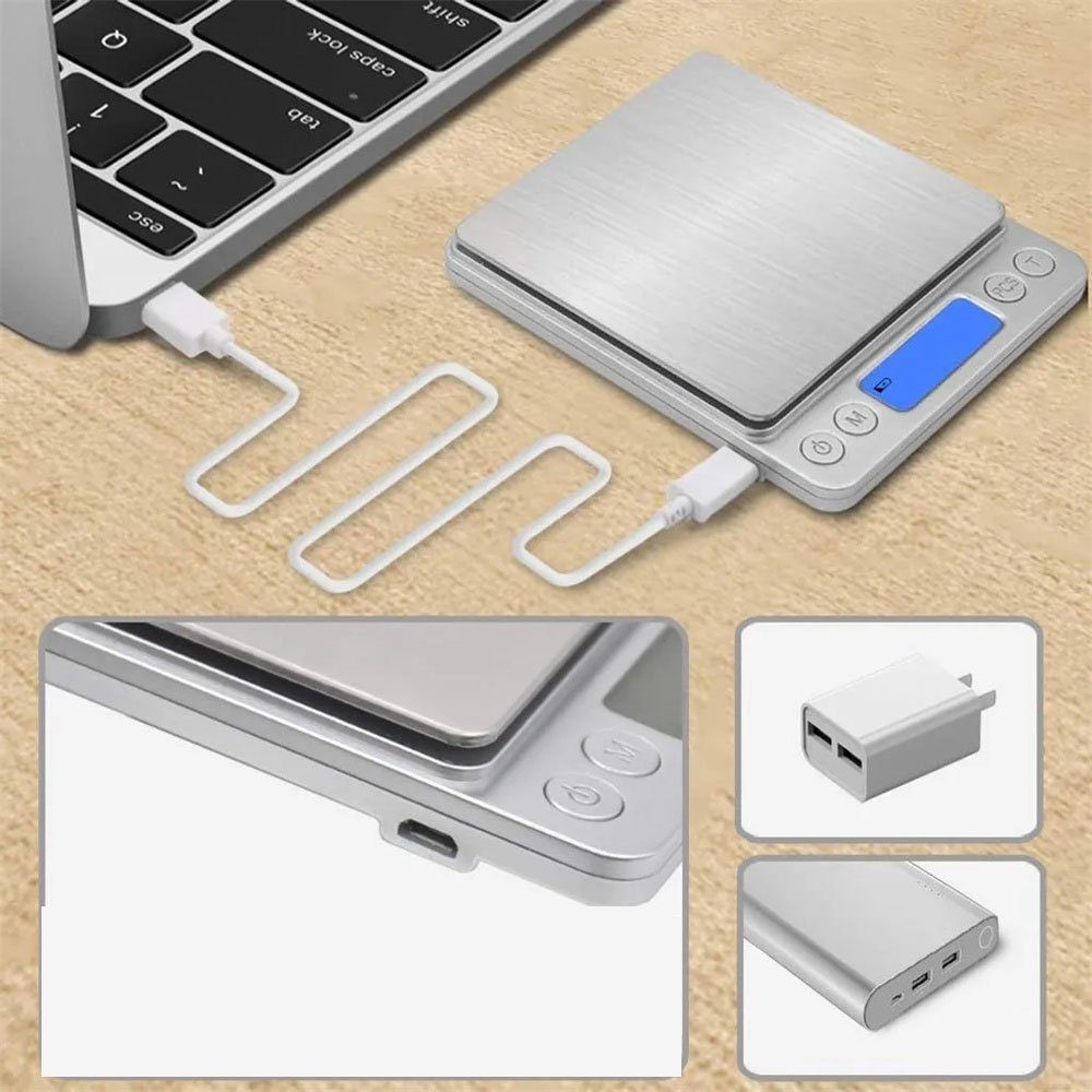 DAYUT Küchenwaage Digital Küchenwaage mit USB Aufladen,Digitalwaage 0.1g/3kg