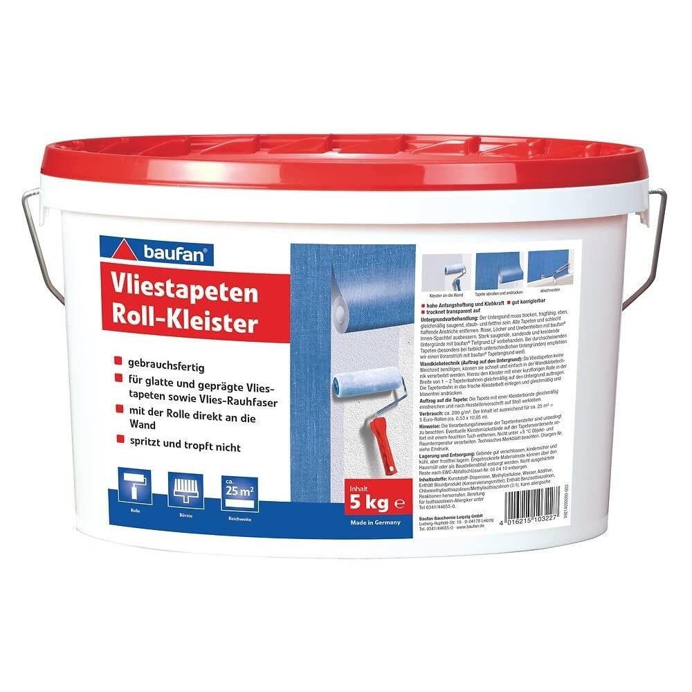 baufan® Kleister Vliestapeten Roll-Kleister 5 kg gebrauchsfertiger Tapetenkleister, Einfach mit der Rolle auf die Wand auftragen