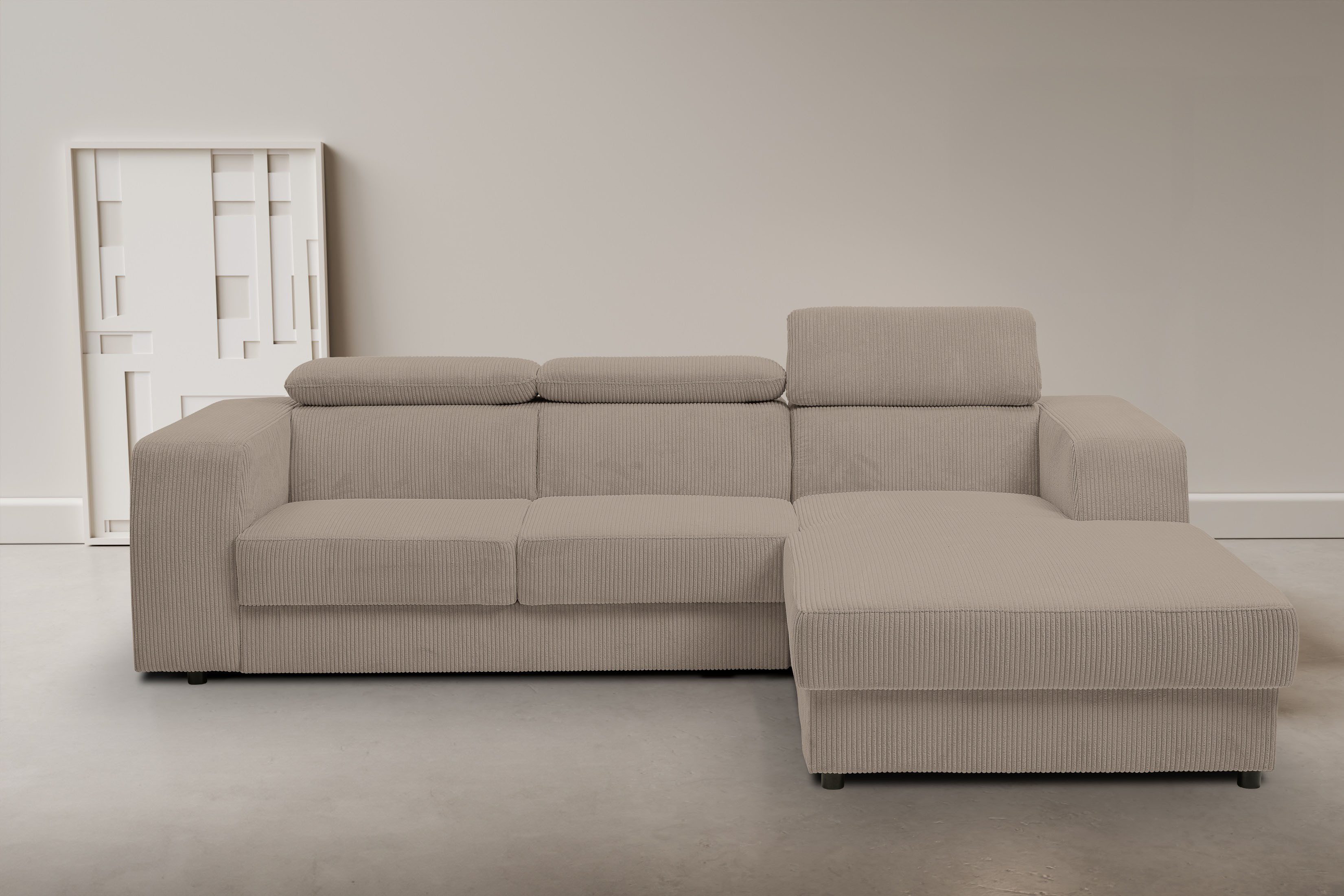 WERK2 Ecksofa Cherry 270 x 192 cm modern & bequem, Kopfteilverstellung, Bettfunktion, Cord, L-Form, XXL, Schlaffunktion, Bettkasten