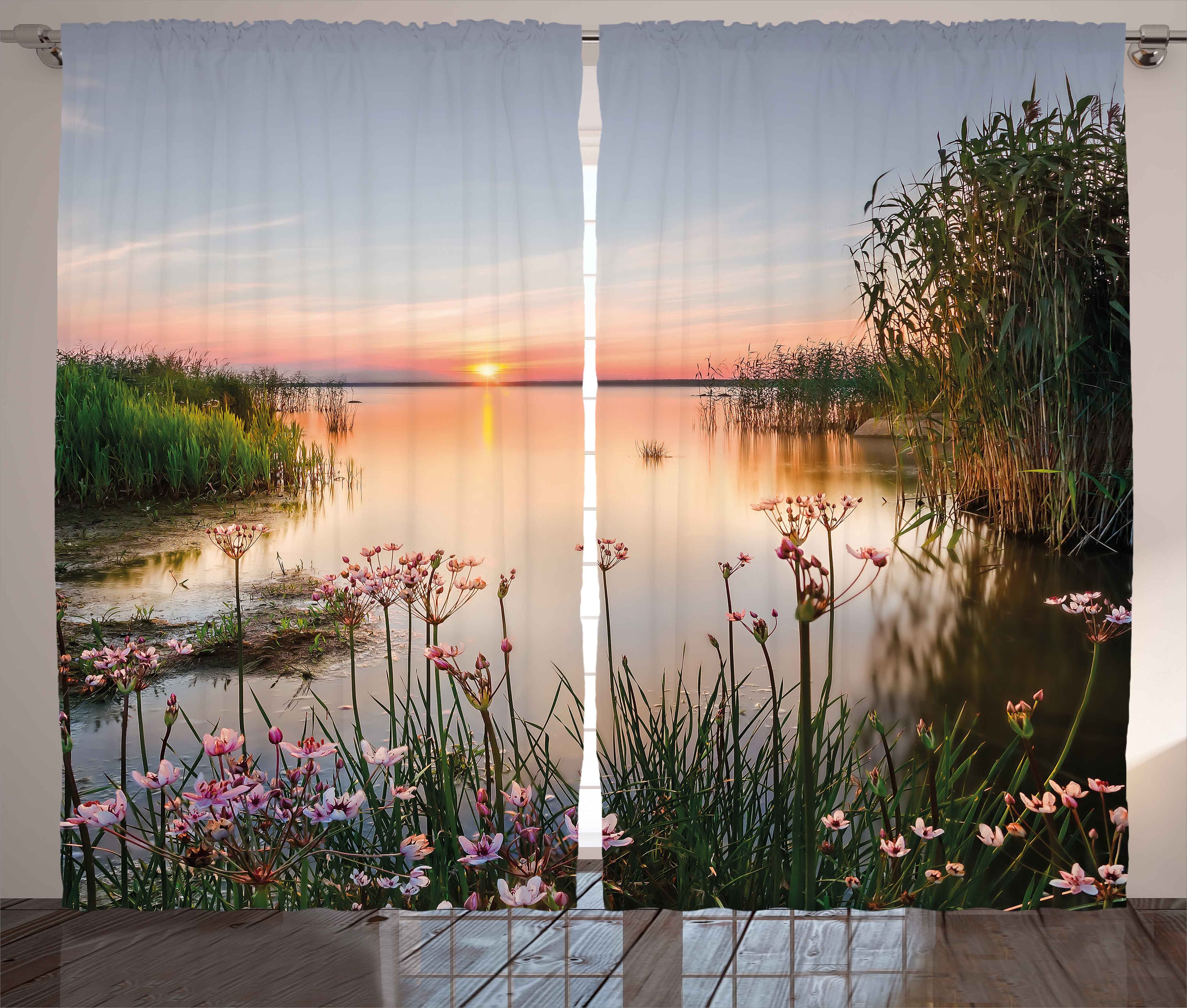 Sonnenuntergang Schlaufen und Chudskoy Kräuselband Abakuhaus, Gardine Schlafzimmer mit Vorhang am Haken, Natur See