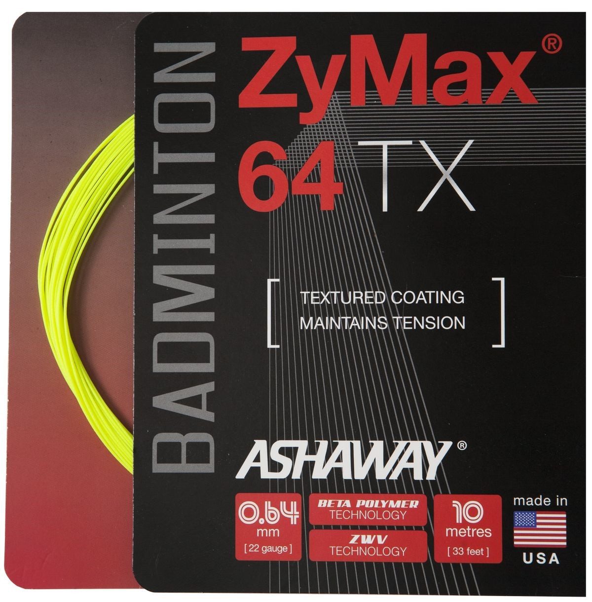 Badmintonsaite Zymax 64 TX gelb 10m Set