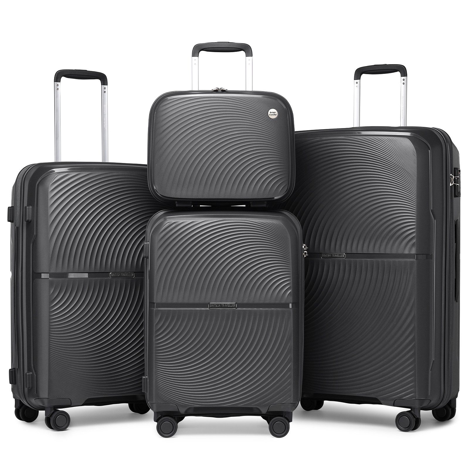 British Traveller Kofferset Reisekoffer-Set, 4-teiliges Hartschalen-Spinner-Set mit TSA-Schloss, (4 tlg)