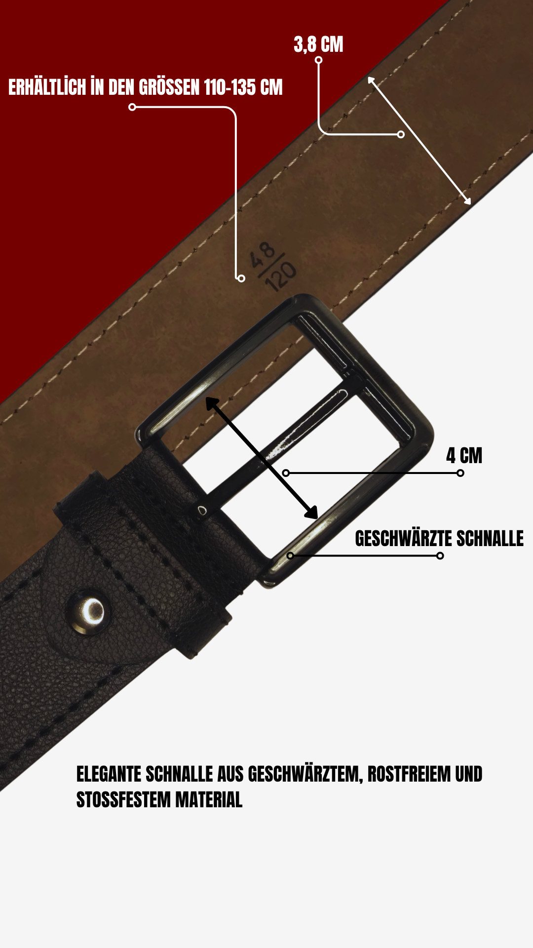 GENUINE LEATHER COMPANY EDS Ledergürtel Kunstleder Gürtel Herren 3.8 cm Sportlich, in 6 Größen erhältlich – Bild 5 von 5