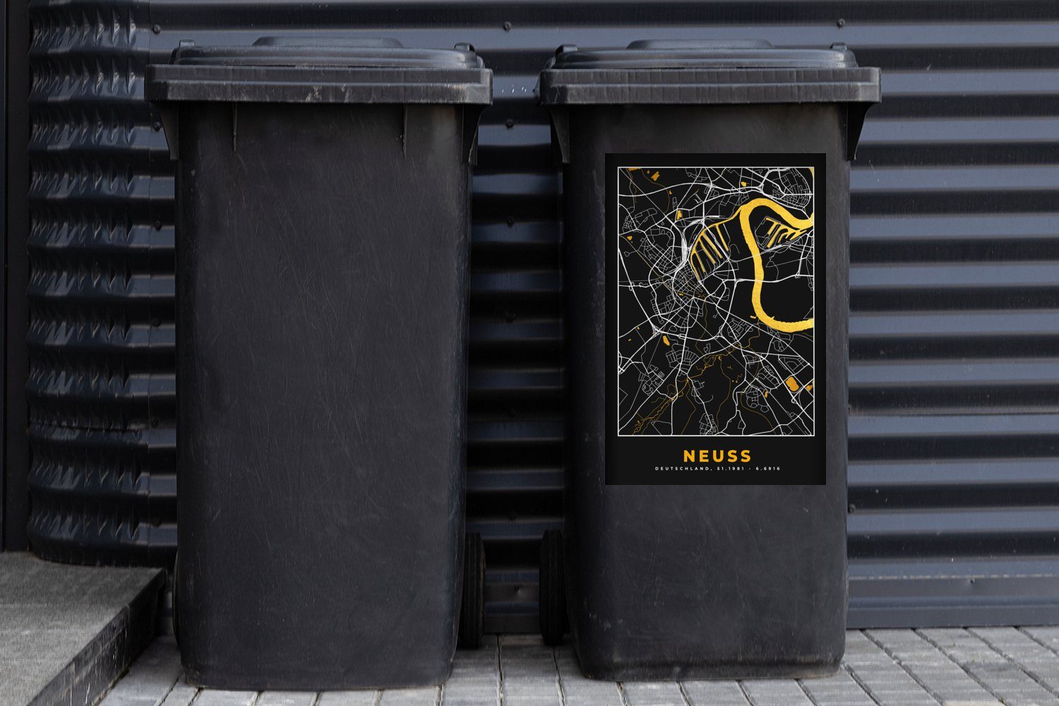 Karte - Mülltonne, Container, - St), (1 Stadtplan Mülleimer-aufkleber, Abfalbehälter Wandsticker Gold - Deutschland - MuchoWow Neuss Sticker,