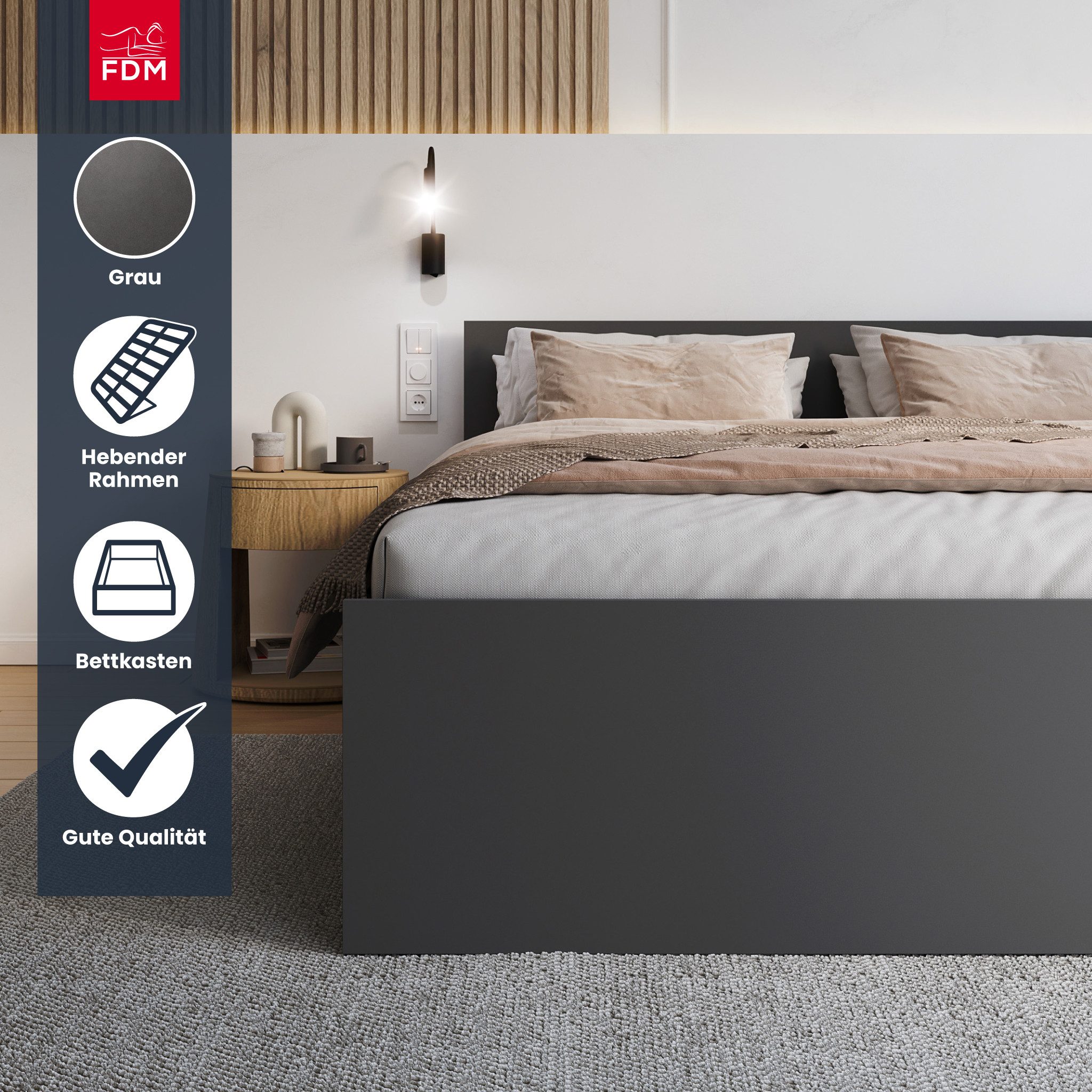 FDM Stauraumbett PANAMA SP modernes Bett Lattenrost Bettkasten pflegeleicht MADE IN EU (verfügbar 90x200 120x200 140x200 160x200 180x200cm, Bettrahmen, Bett, mi – Bild 5 von 5