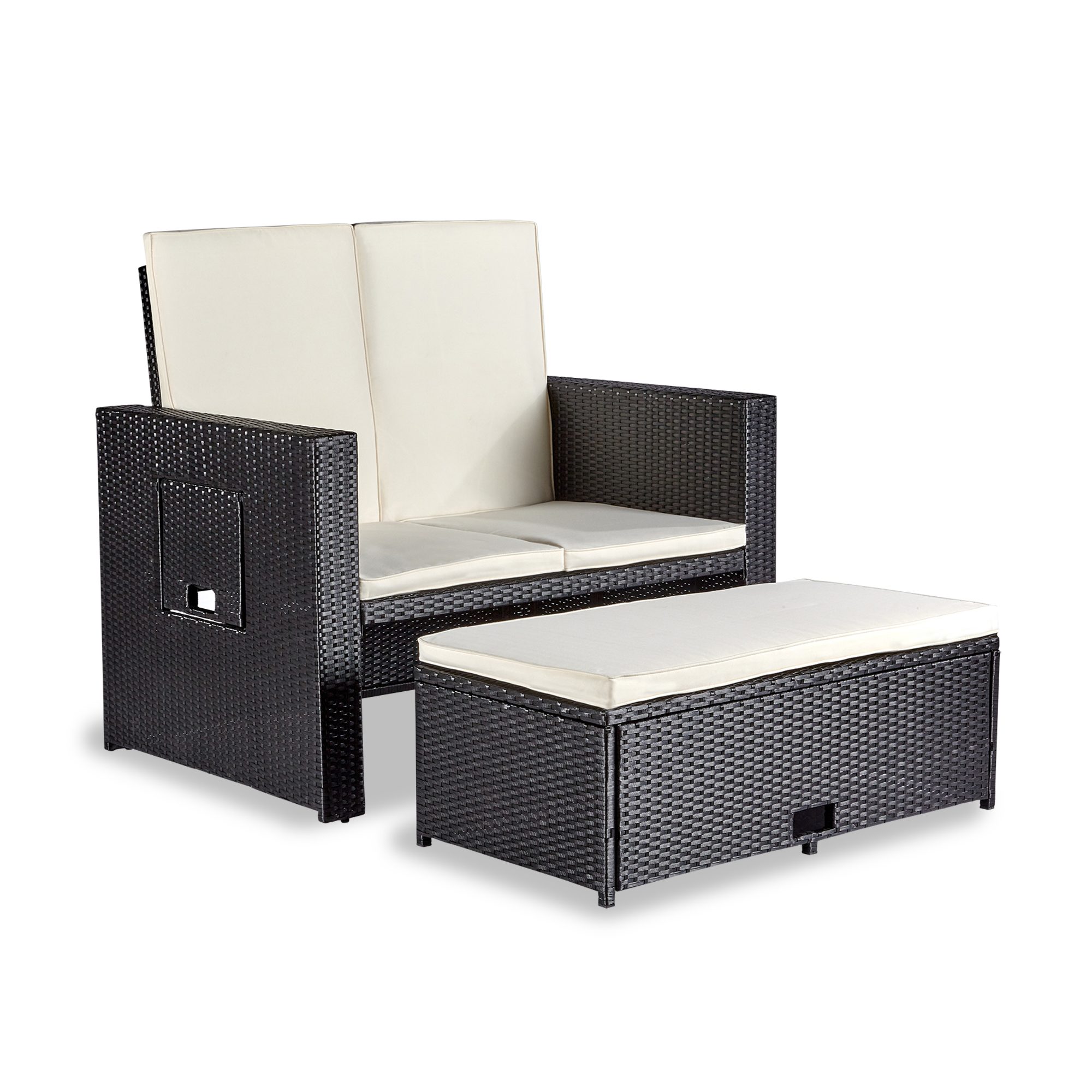 wuuhoo Doppelliege Polyrattan Doppelliege Madison 2-Sitzer mit Fußban, Garten  Sofa incl. Auflage und Kissen I Twin Garnitur für Innen und Außen I Lounge  Set mit Hocker I Metall pulverbeschichtet I Wetterfest