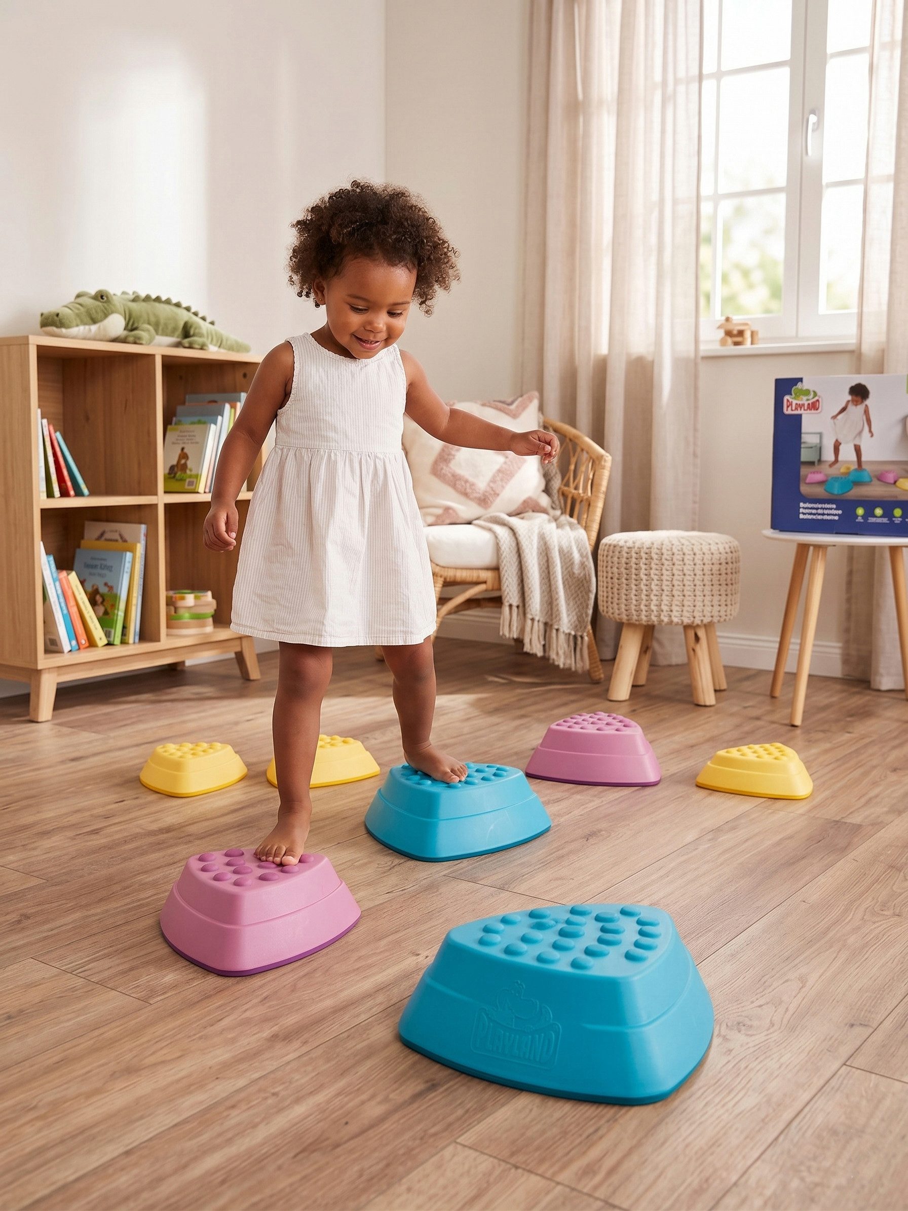 Playland Stapelspielzeug Balanciersteine für Kinder, 6er Set, bunt, bis 70 kg, indoor, Bewegungsspiel – Stapelsteine, fördert Gleichgewicht, Balance