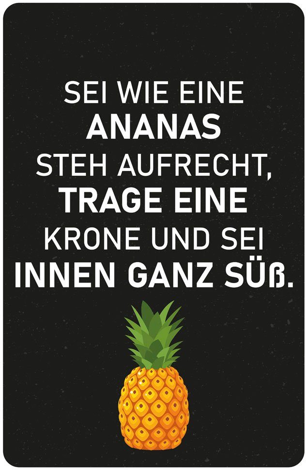 queence Metallbild Ananas, Ananas, Schriftzug, Schriftzüge, Sprüche