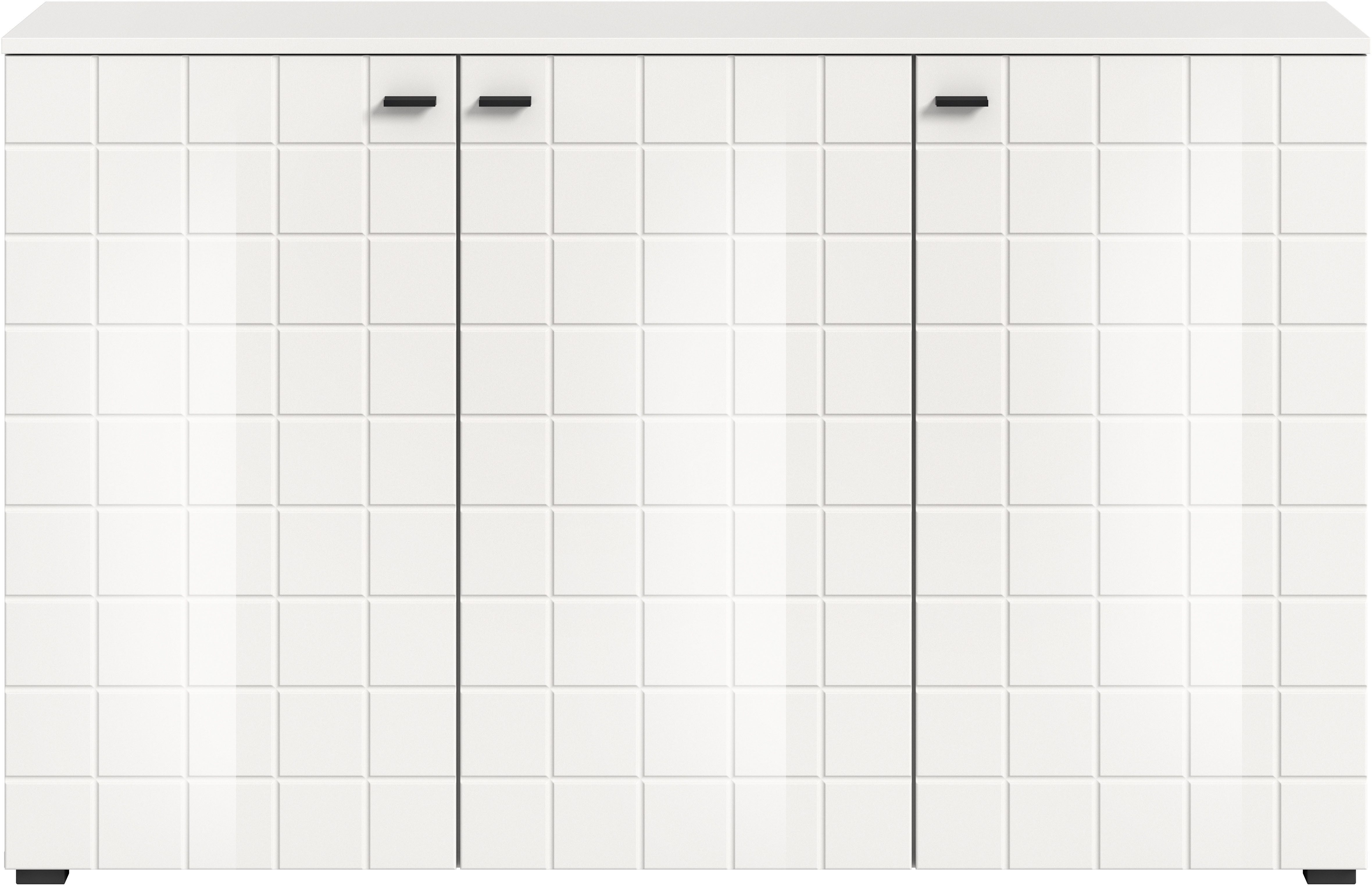 Home affaire Sideboard Gora, Breite 138 cm, gefräste Front in Waffeloptik hochglanz, Kommode, Schrank, Anrichte
