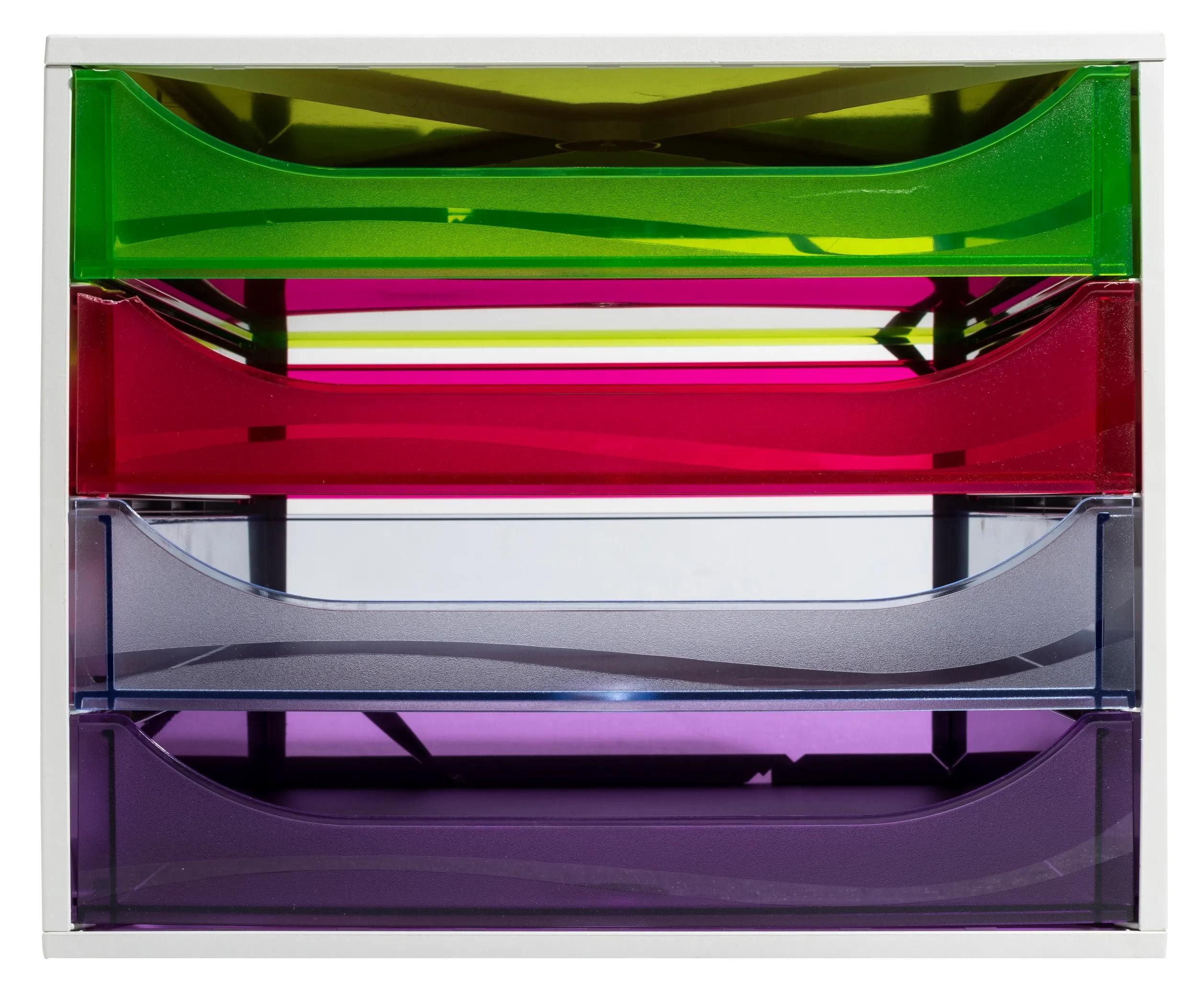 EXACOMPTA Schubladenbox ECOBOX Schubladenbox mit 4 Schubladen - Regenbogen - 228699D, Boxen einzen